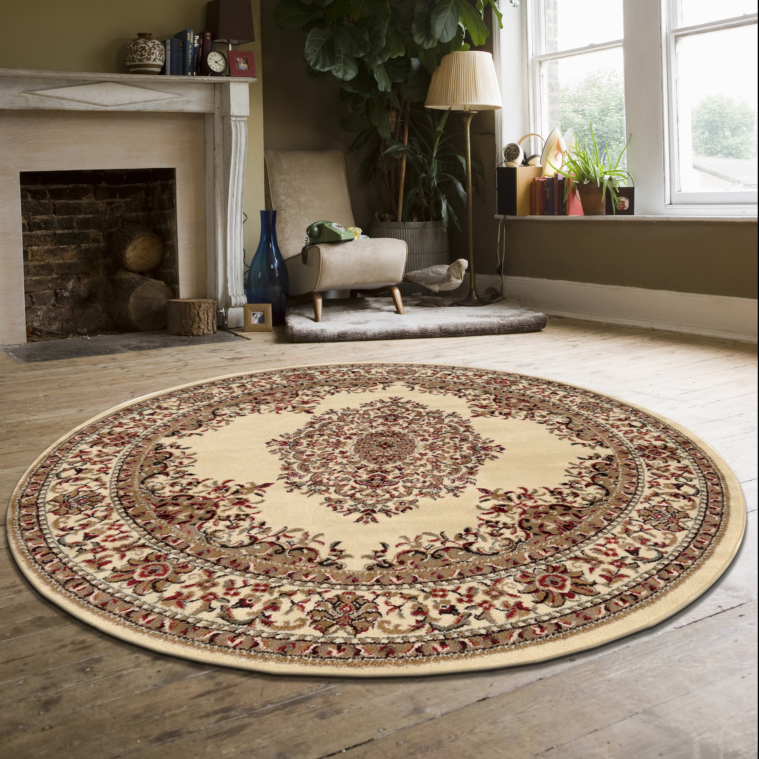 Radici USA 1595/1305/IVYIVY Como Kerman 5 x 5 (ft) Polypropylene Ivory Round Indoor Medallion Oriental Area rug