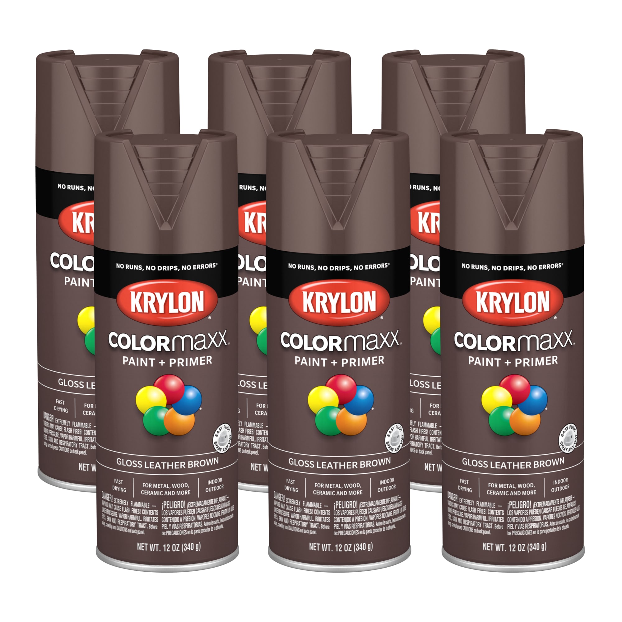 Krylon COLORmaxx Gloss Leather Brown Acrylic Spray paint and primer in one ( NET WT. 12-oz ) 6 -Pack
