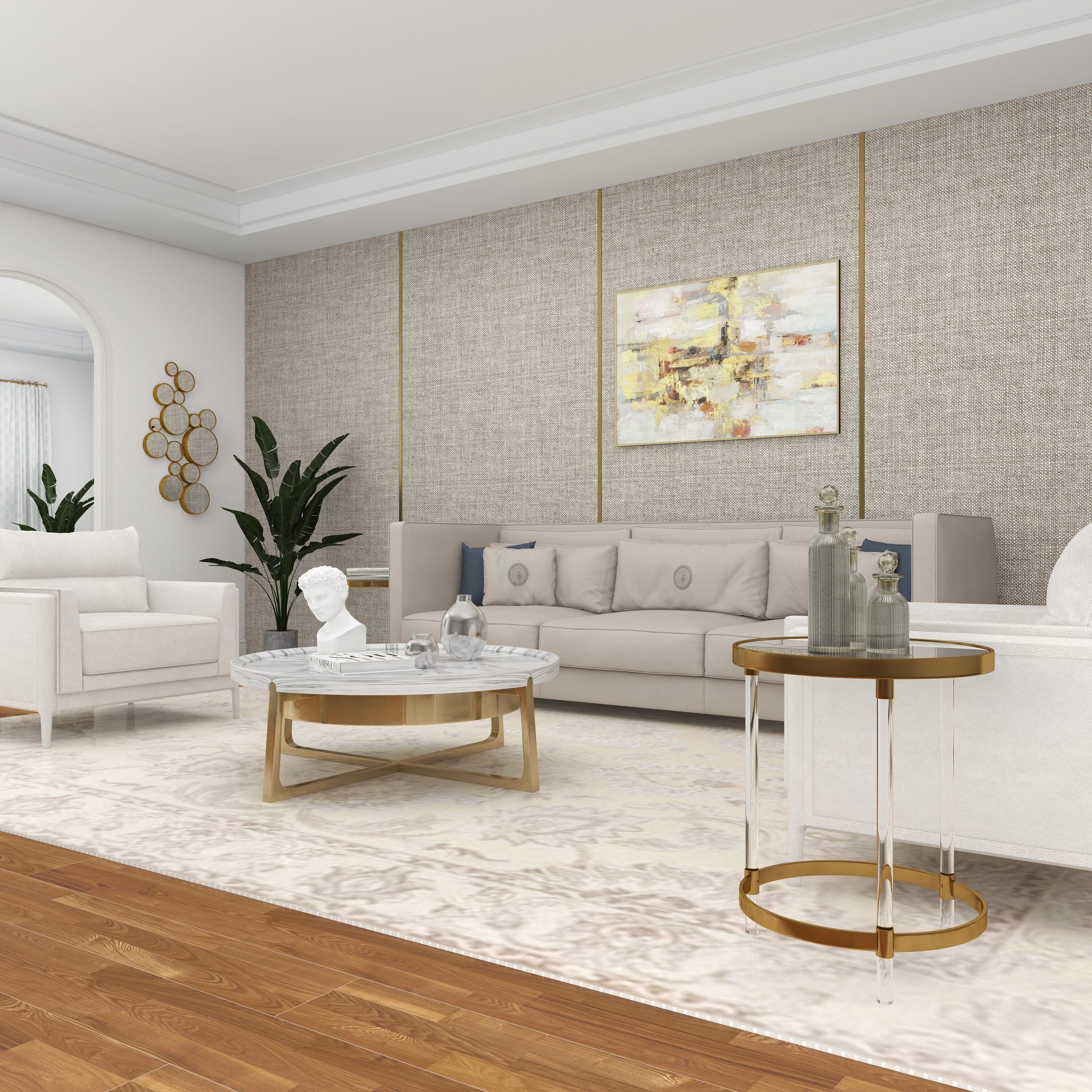 Elegant Gold Round Acrylic Accent Table with Mirrored Top