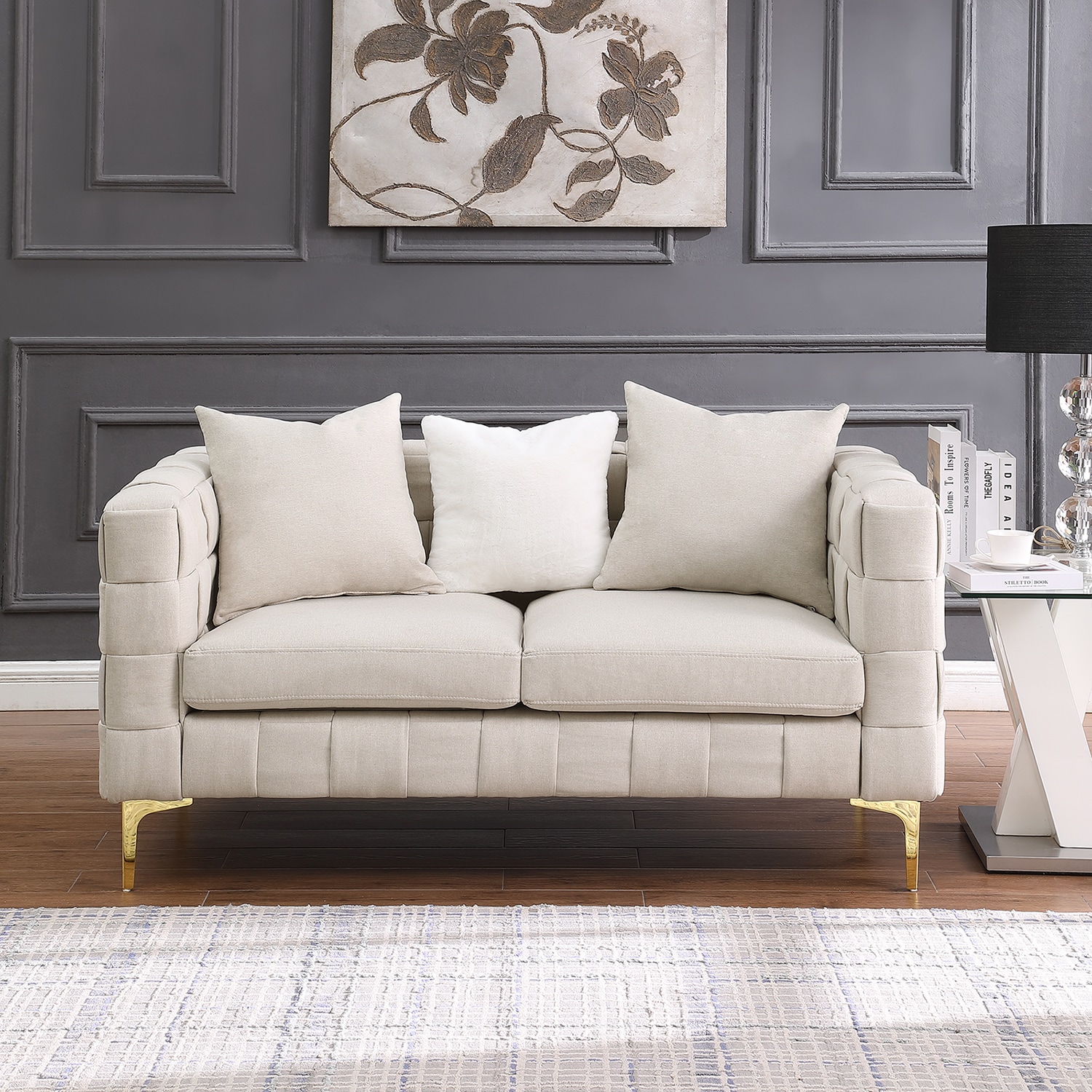 SINOFURN Casual Velvet Beige Living Room Set in the Living Room Sets ...