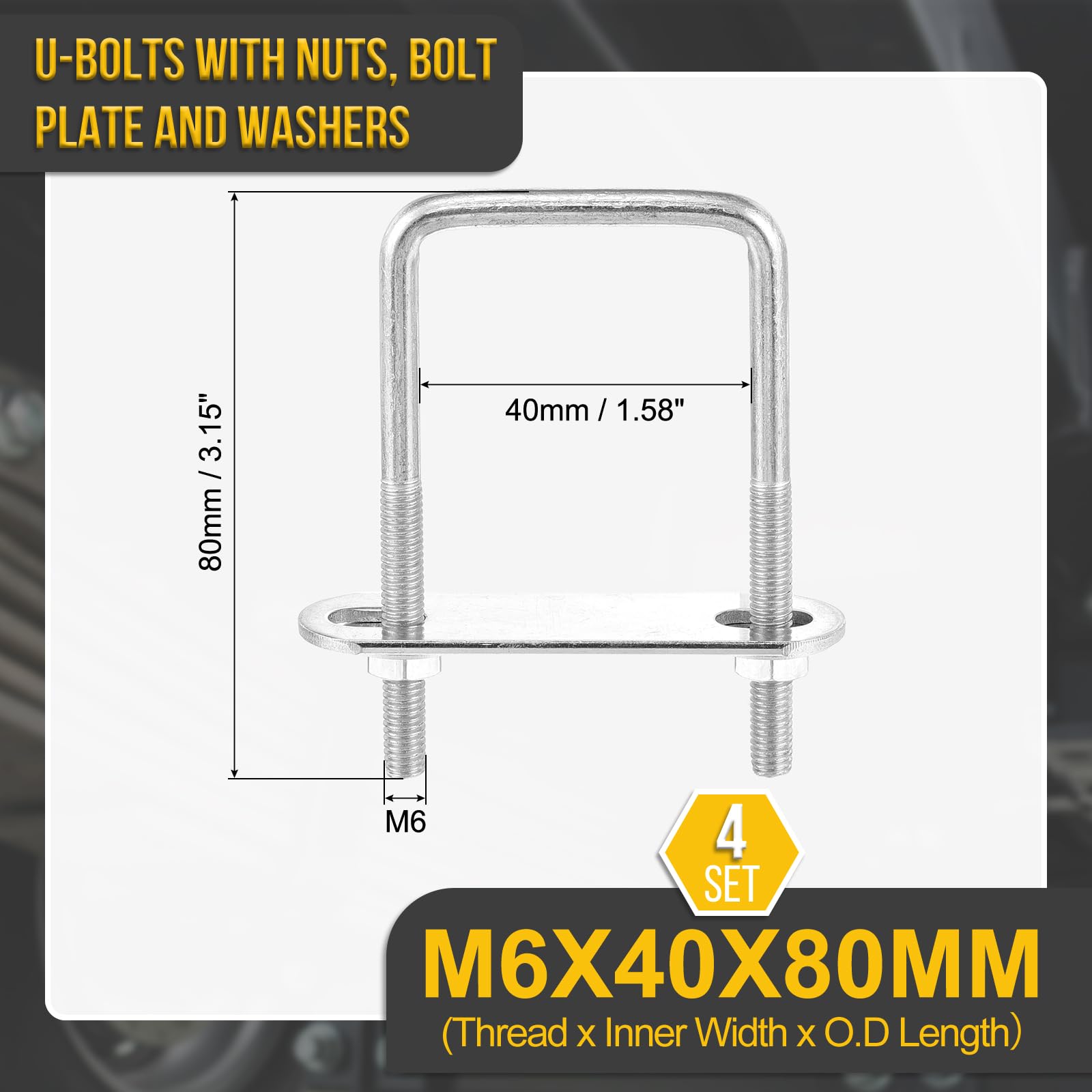 KHKFY M6x40x80mm Square U-Bolt Kit 4-Set 304 Stainless Steel with Nuts ...