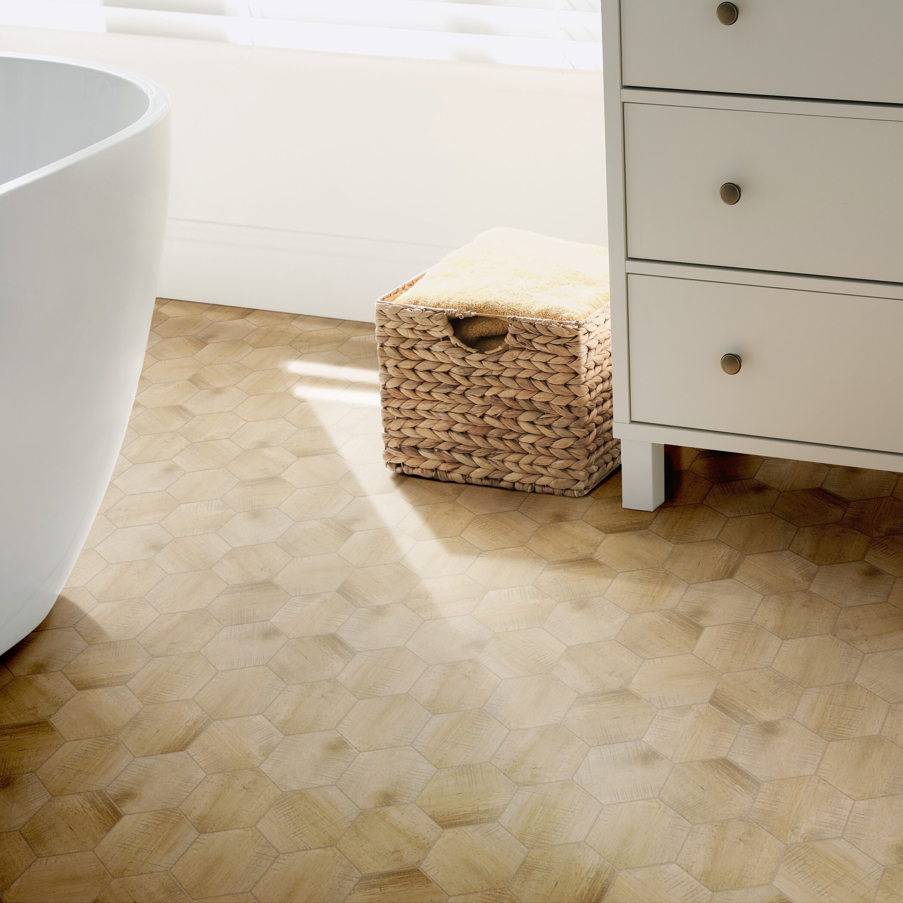 Sawnwood Brown Hexagon Porcelain Wood Look Tile