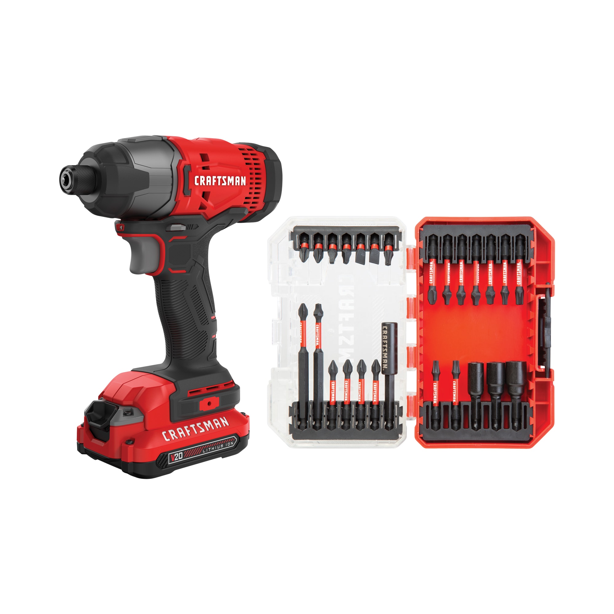 CRAFTSMAN 20-Volt Max 1/4-in Variable Speed Cordless Impact Driver (1-Battery Included) & Impact-Rated 26-Piece Impact Driver Bit Set