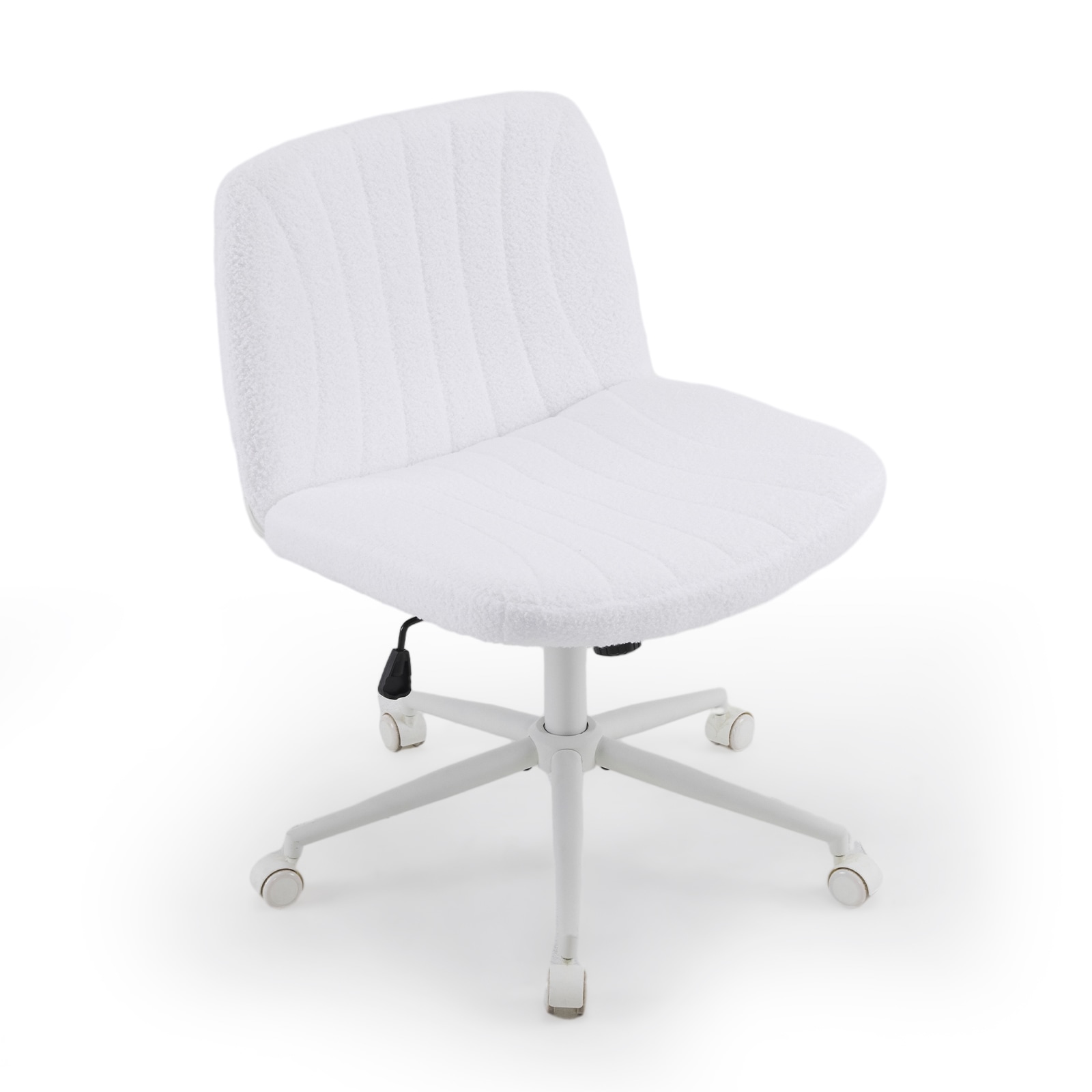 VINGLI - Dual-Use Criss Cross Legged Chair with Wheels/Swivel Armless Vanity Boucle Chair for Stu...