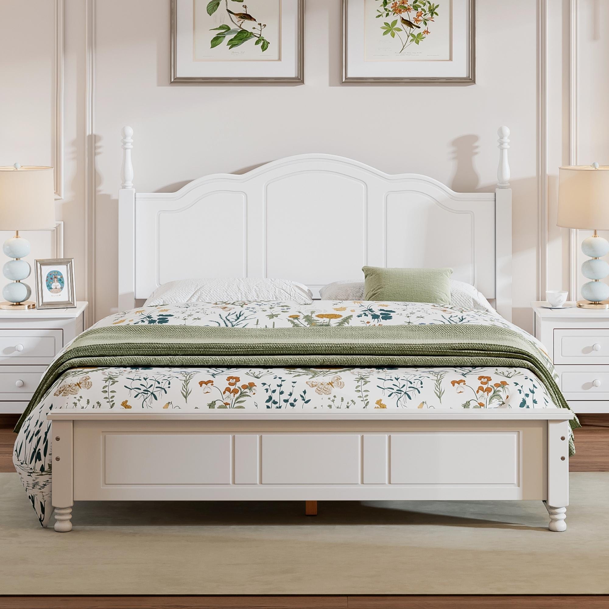 Bayfeve BF-308185K-IN Wood Platform Bed Frame White Queen Wood Platform Bed