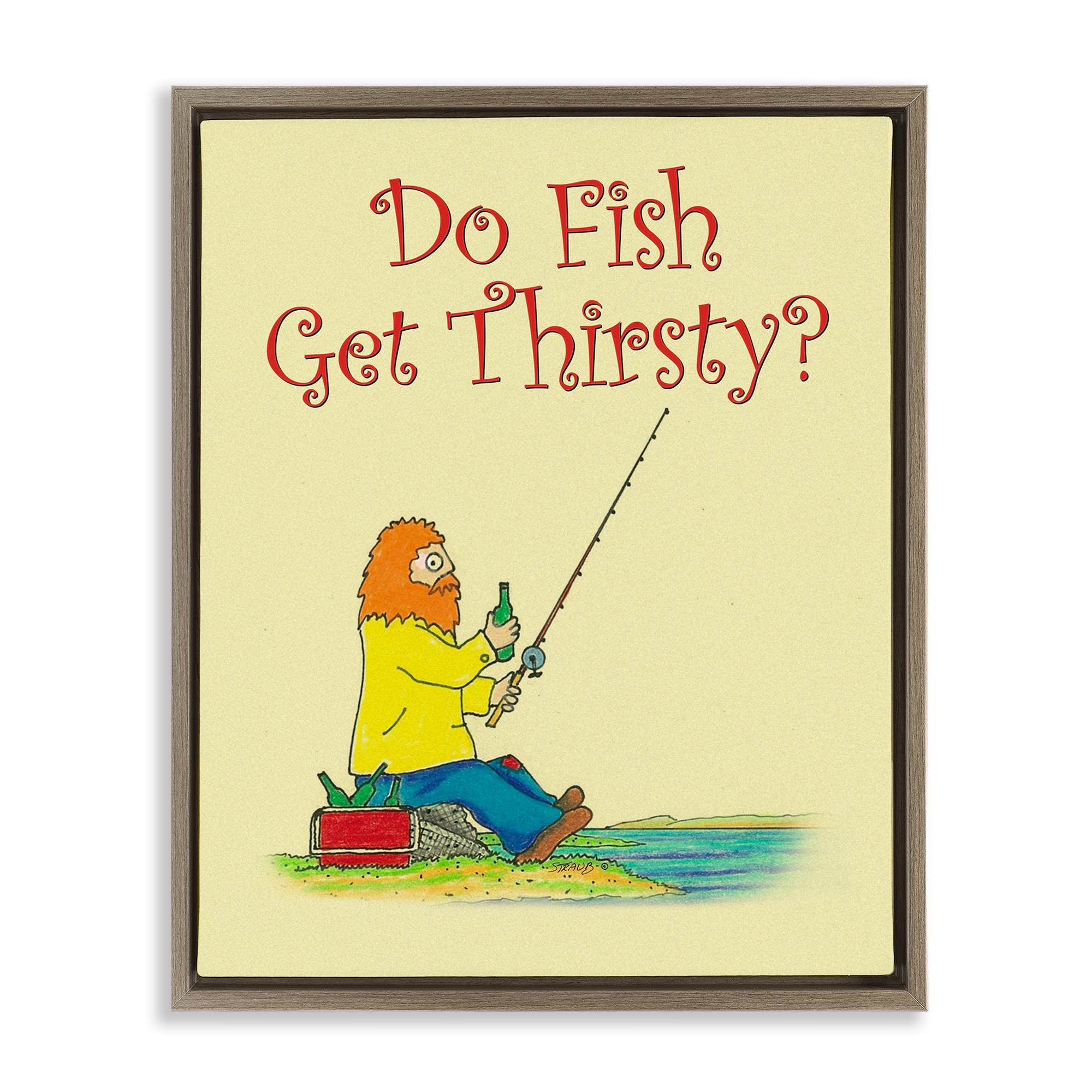 Stupell Industries BT-009-FFE-24X30 Do Fish Get Thirsty Humor Floating Frame design by Roger Straub