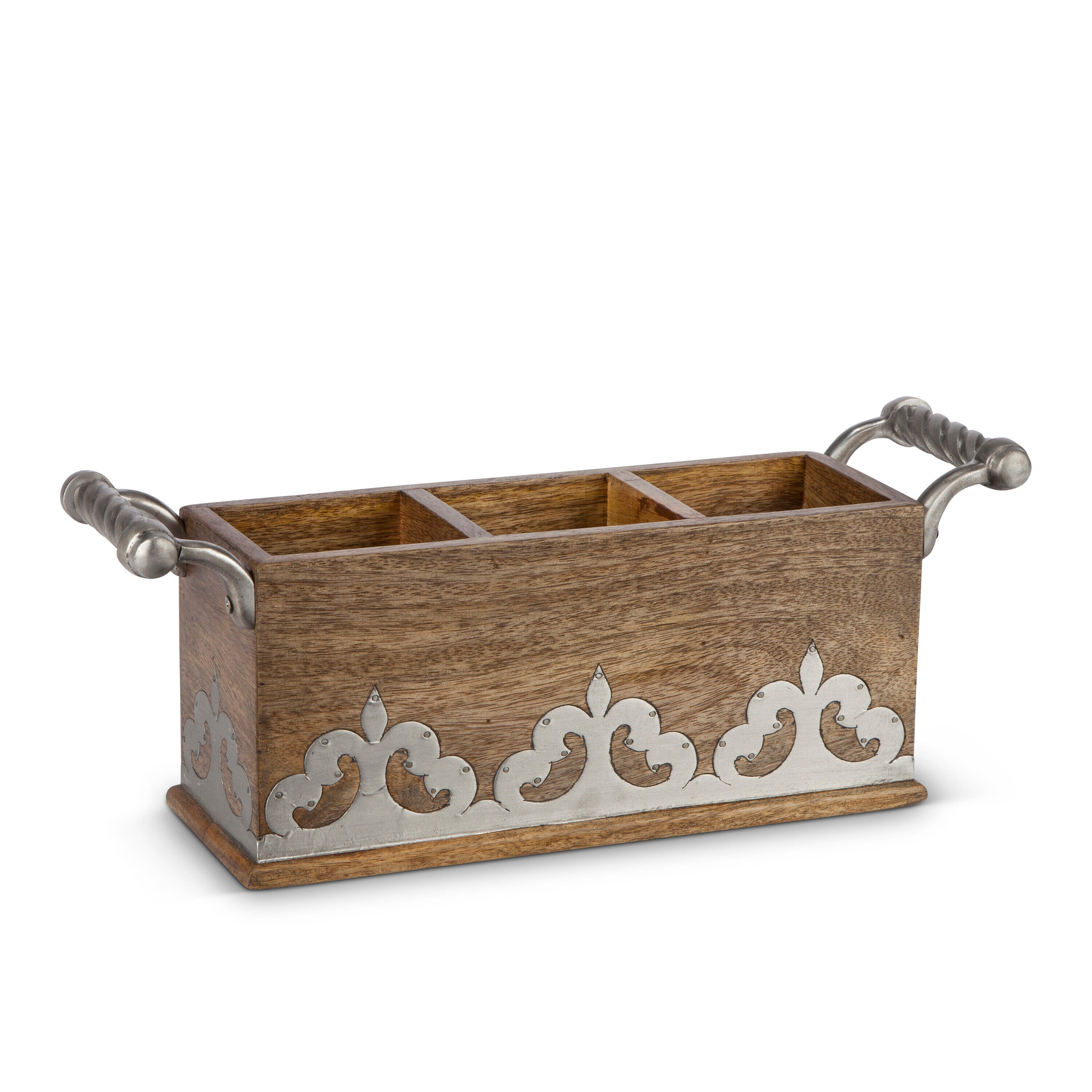 GG Collection Heritage Wood and Metal Flatware Caddy