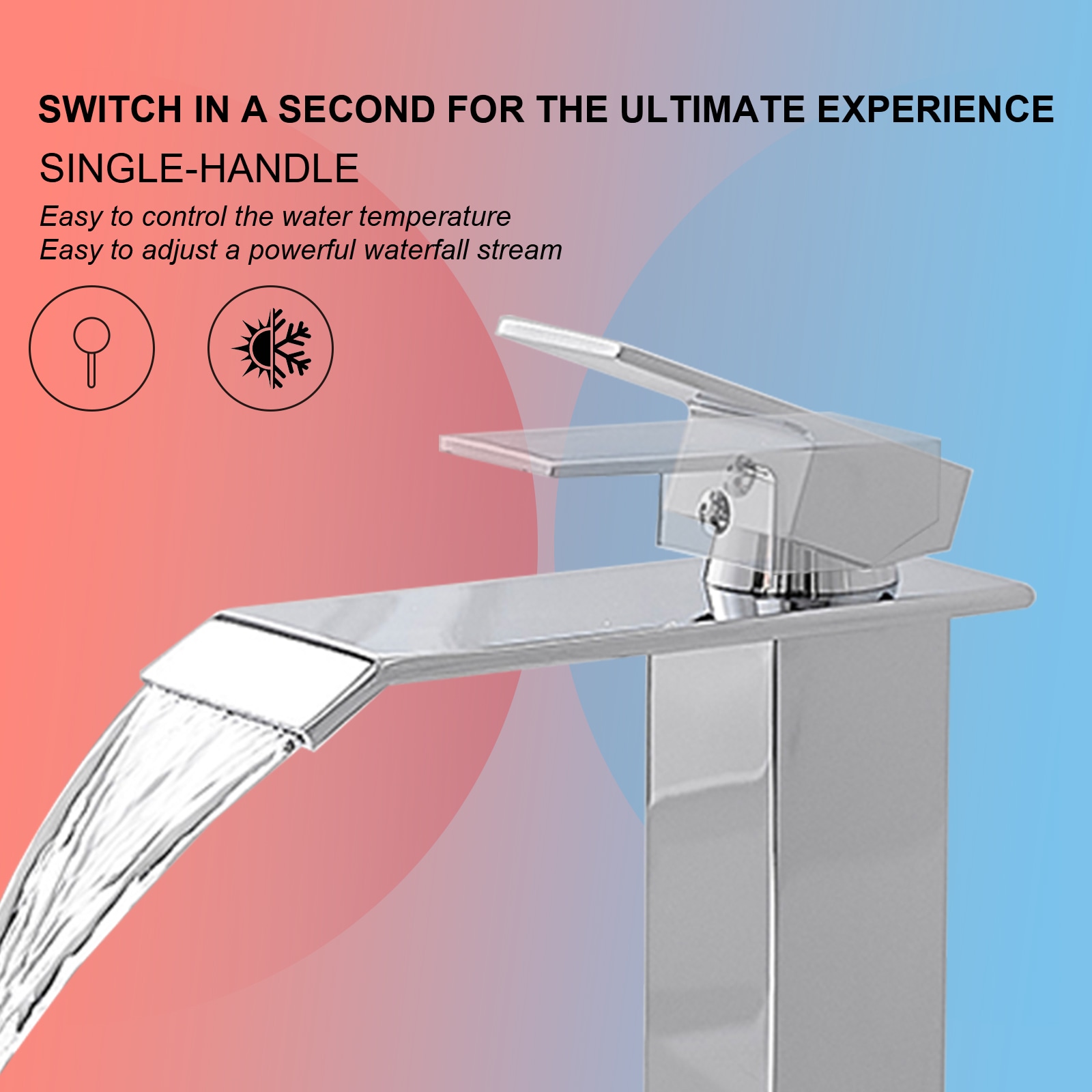 Polished Chrome Waterfall Vessel Sink Faucet with Pop-Up Drain