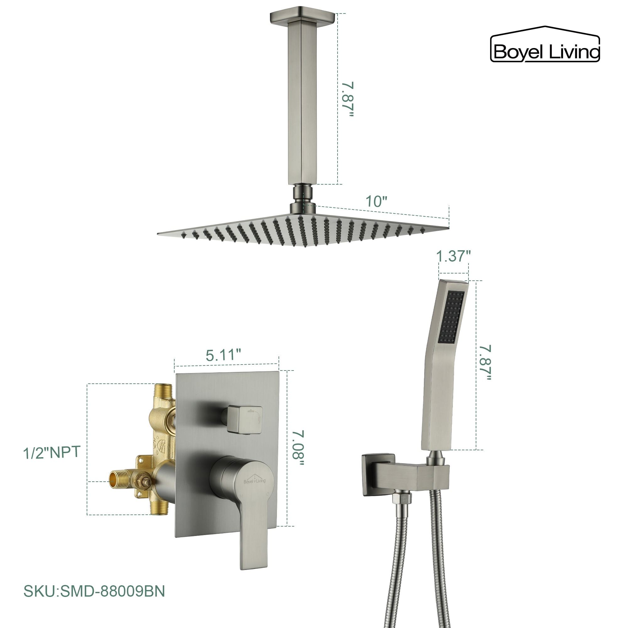 Clihome SMD-88009BN Showerhead-Bar-Panels - View #5