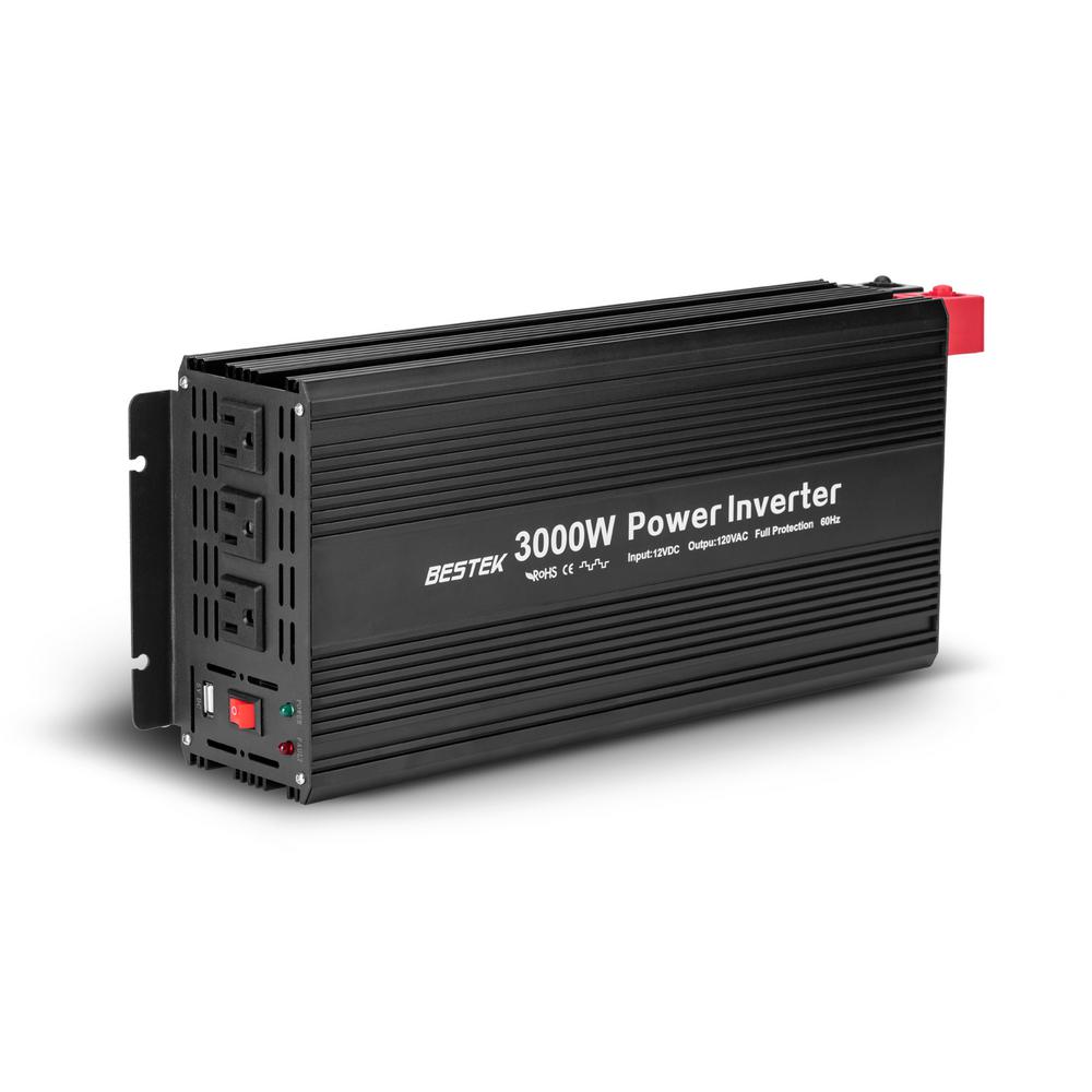 BESTEK 200-Watt Power Inverter with GFCI Safety Circuit, UL Listed, 3 AC  Outlets & 4 USB Ports, Low Voltage Battery Cut Off