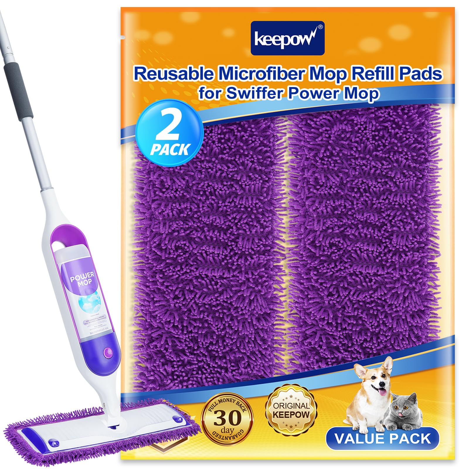 Phewnyzo Reusable Power Mop Pads Compatible with Swiffer PowerMop Microfiber Mop Refills for Hardwood Floor Cleaning 2 Pack #LPW0821W165