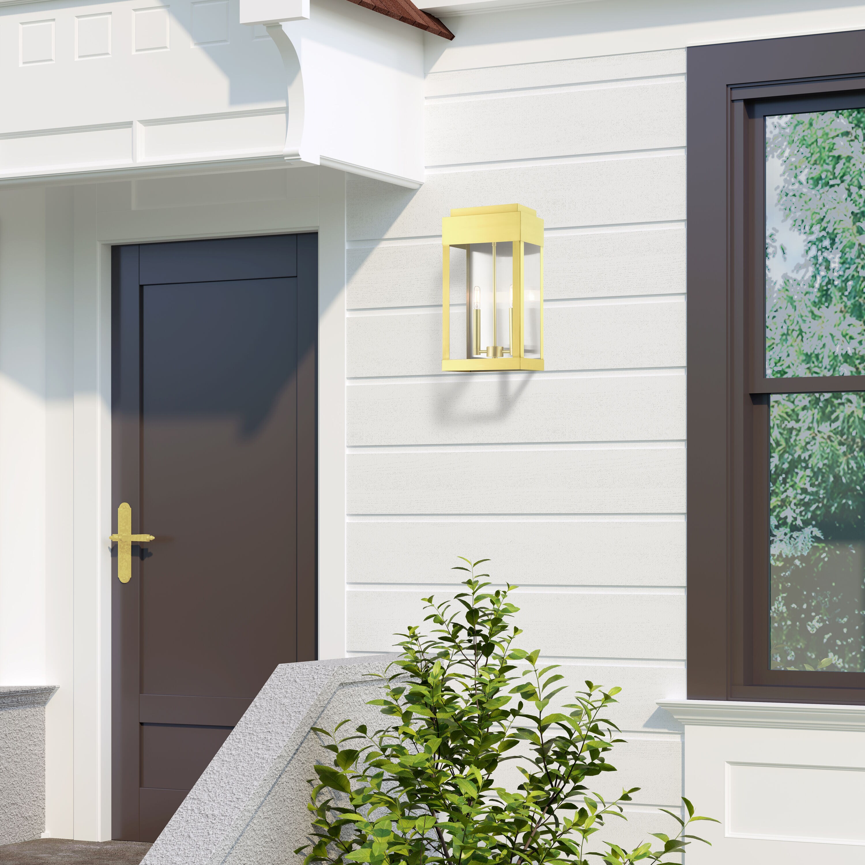 Satin Brass 2-Light Dimmable Outdoor Wall Lantern