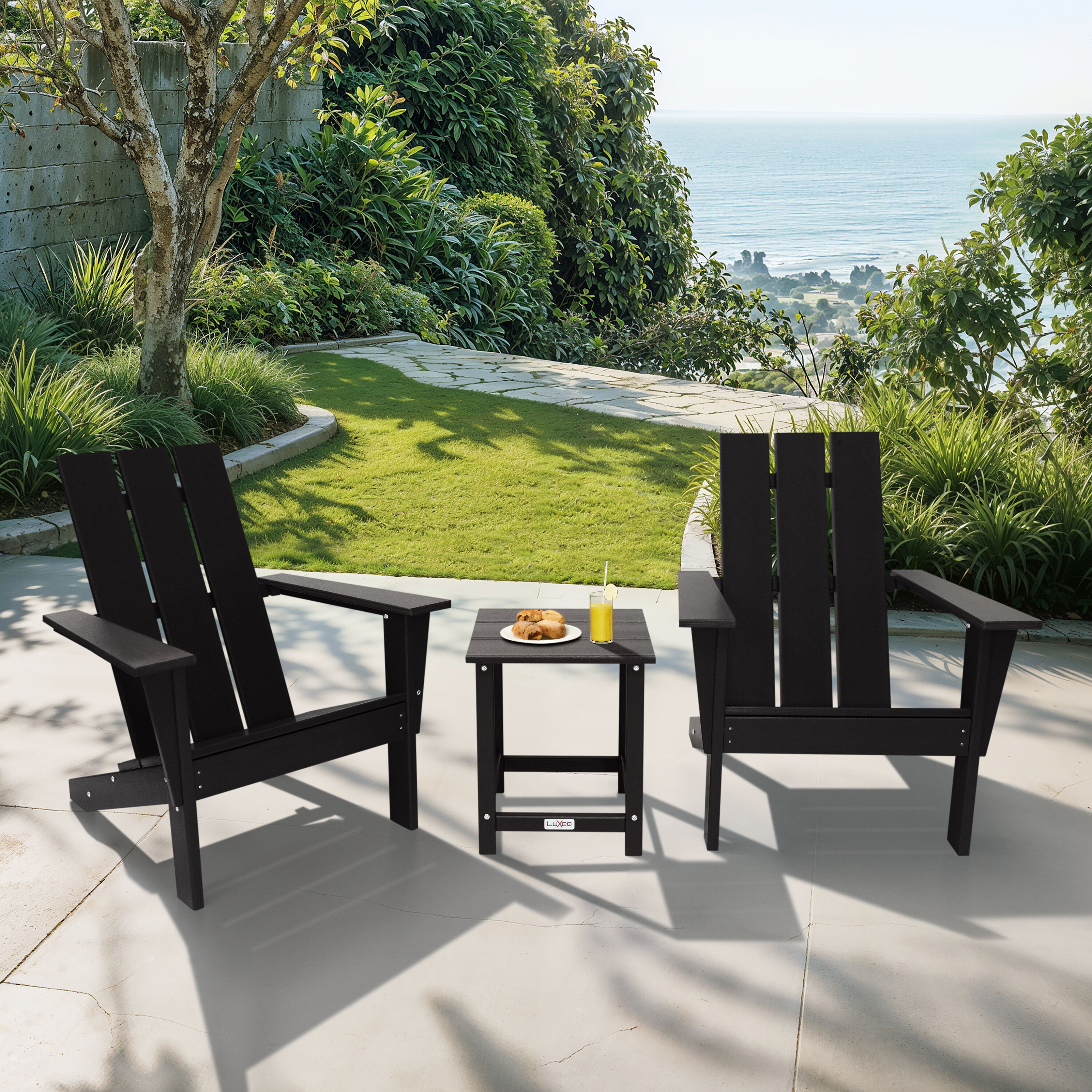 LuXeo LUX-1522-BLK2T Arcadia 3 -Piece Patio Conversation Set
