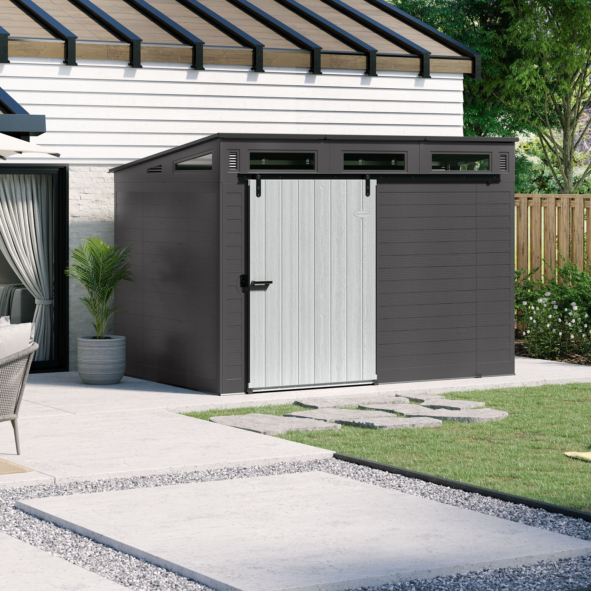 Suncast BMS9005D 10-ft x 7-ft Modernist Gray Lean-to Resin Storage Shed (Floor Included)
