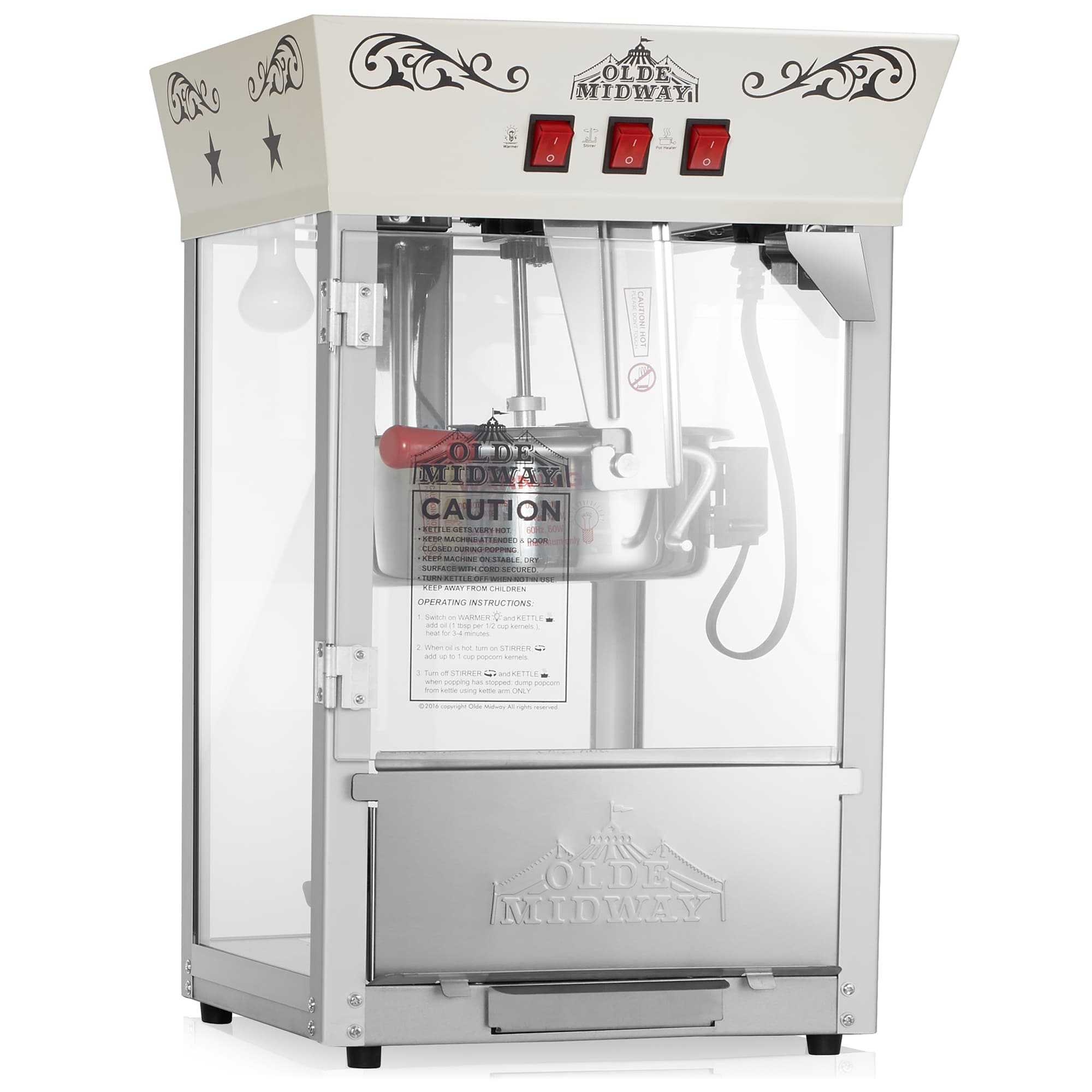 Olde Midway CON-POP-8930-CREAM Movie Theater-Style Countertop Popcorn Machine w/ 10oz Kettle - Cream