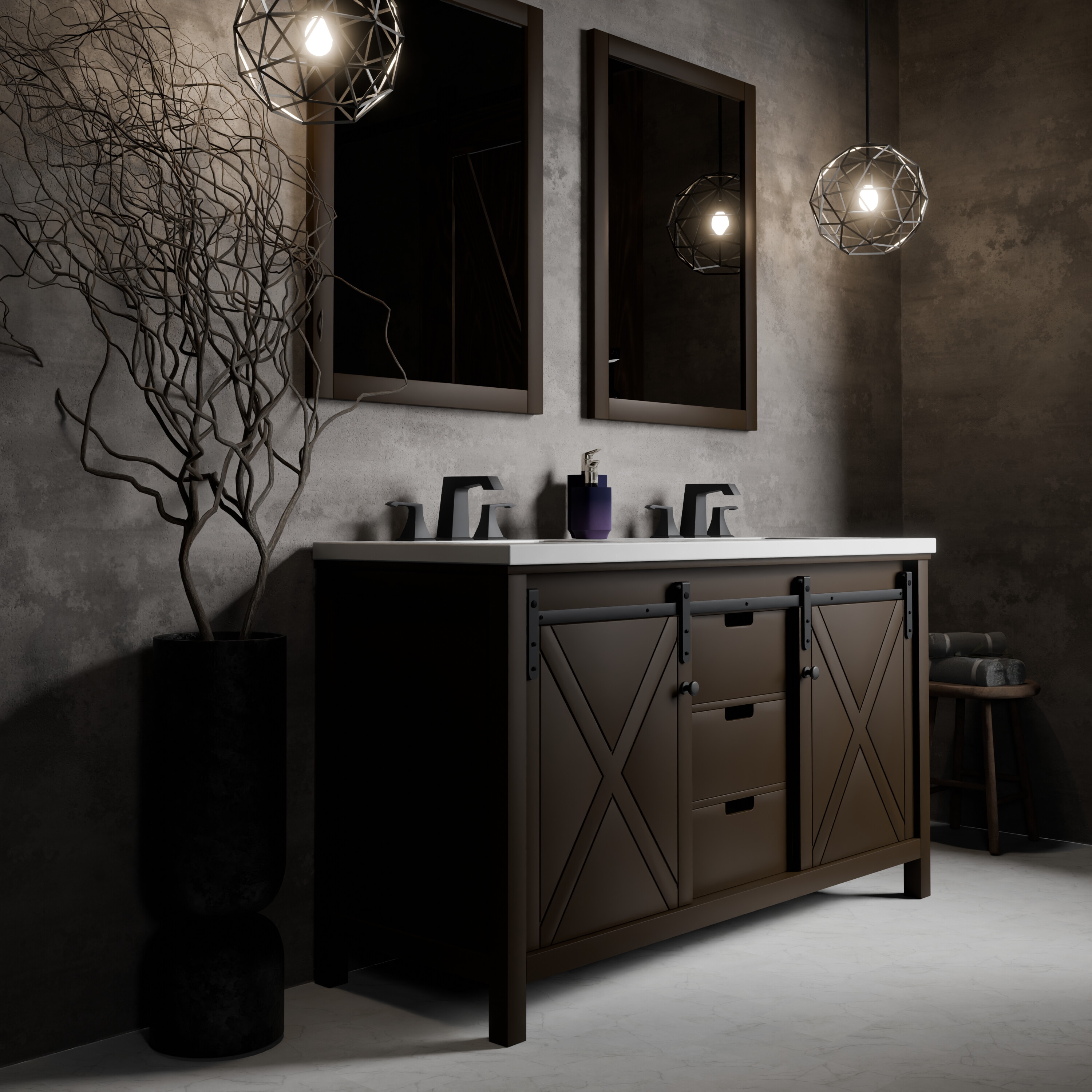 Lexora LVM60DC300 Marsyas 60-in Brown Undermount Double Sink Bathroom Vanity with White Cultured Marble Top