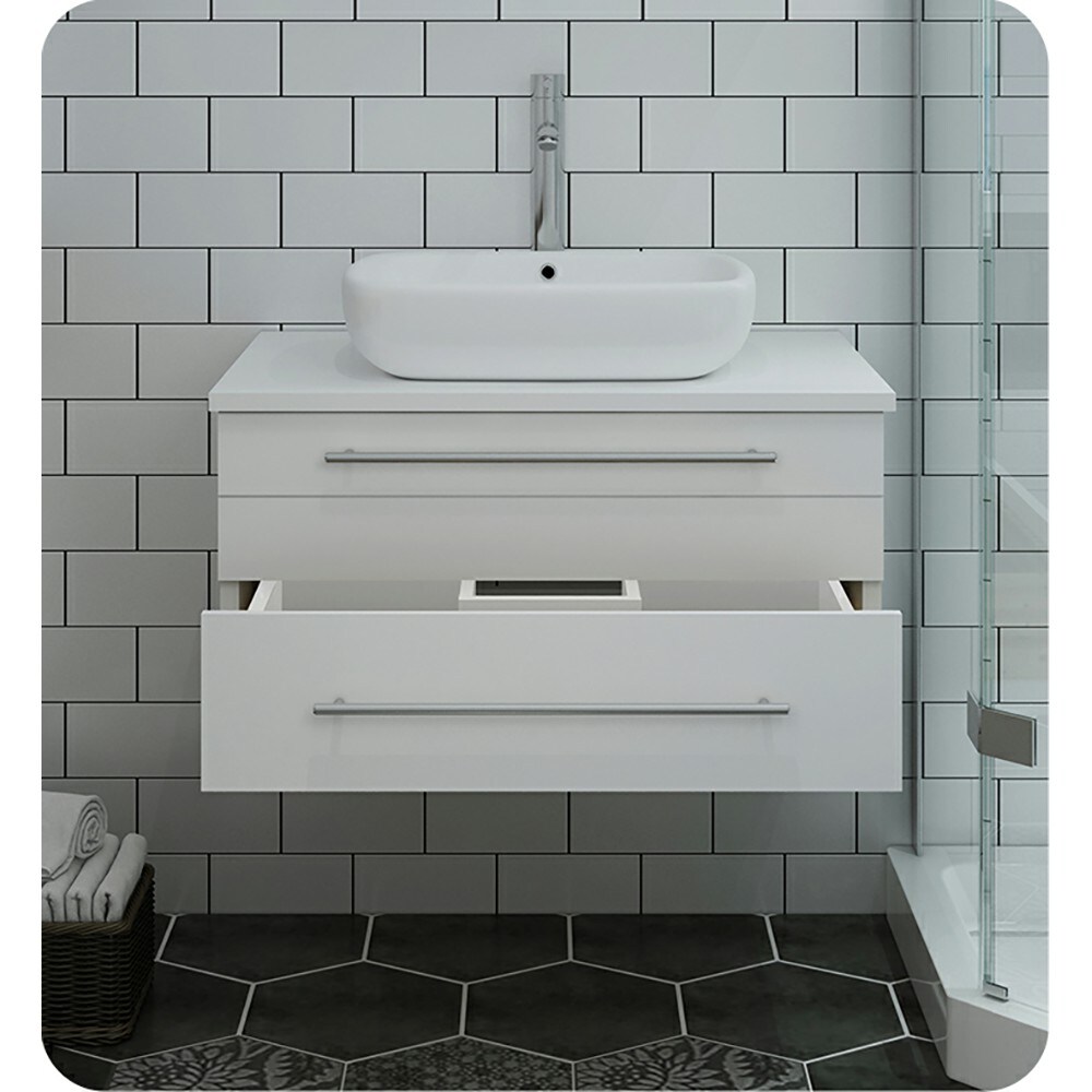 Lucera 30'' White Quartz Stone Wall-Mount Vanity