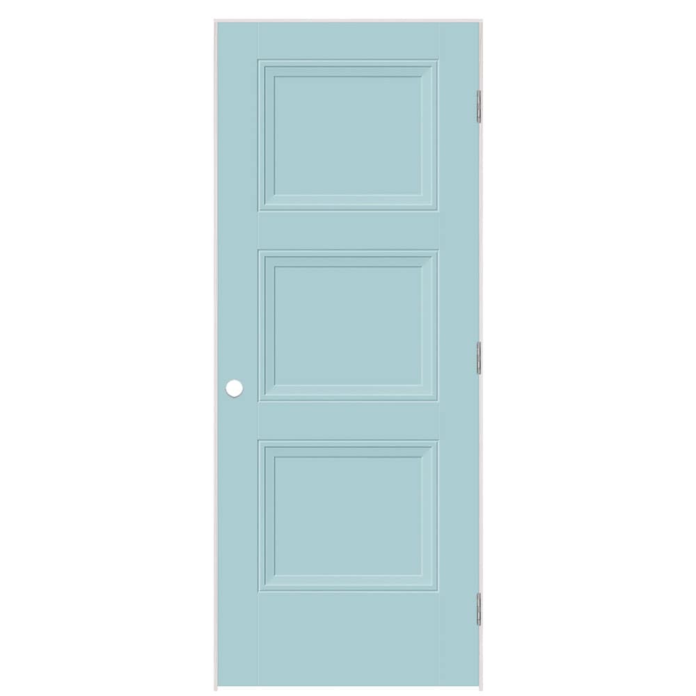 Masonite 1573349 32-in x 80-in Sea Mist Solid core 3-panel square Left hand Smooth Prefinished Molded composite Flat Jamb Single Prehung Interior Door