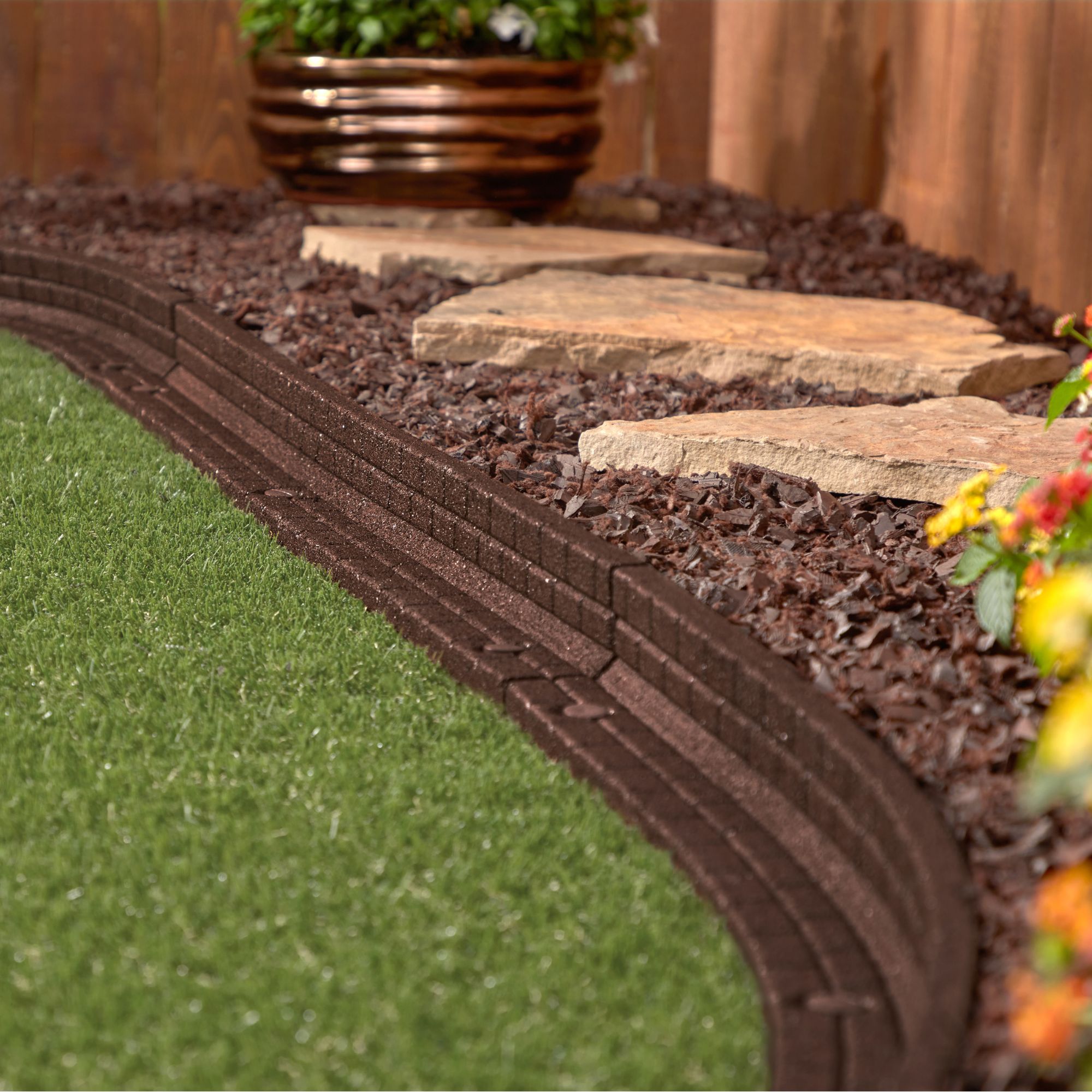 Rubberific 24-ft x 3-in Brickface 6-Pack Brown Rubber Landscape Edging  Section Stakes Included in the Landscape Edging department at Lowes.com