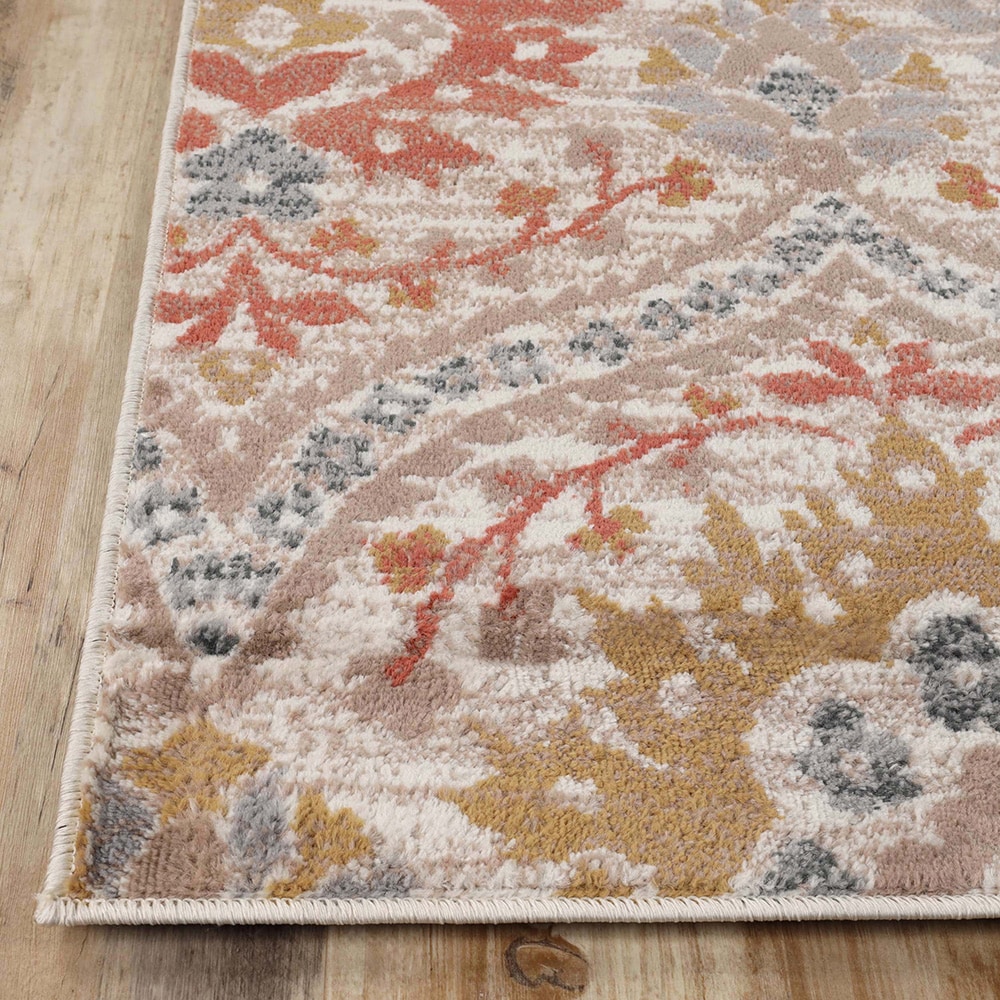 Ginger Floral Synthetic Reversible Area Rug, 7' x 9'