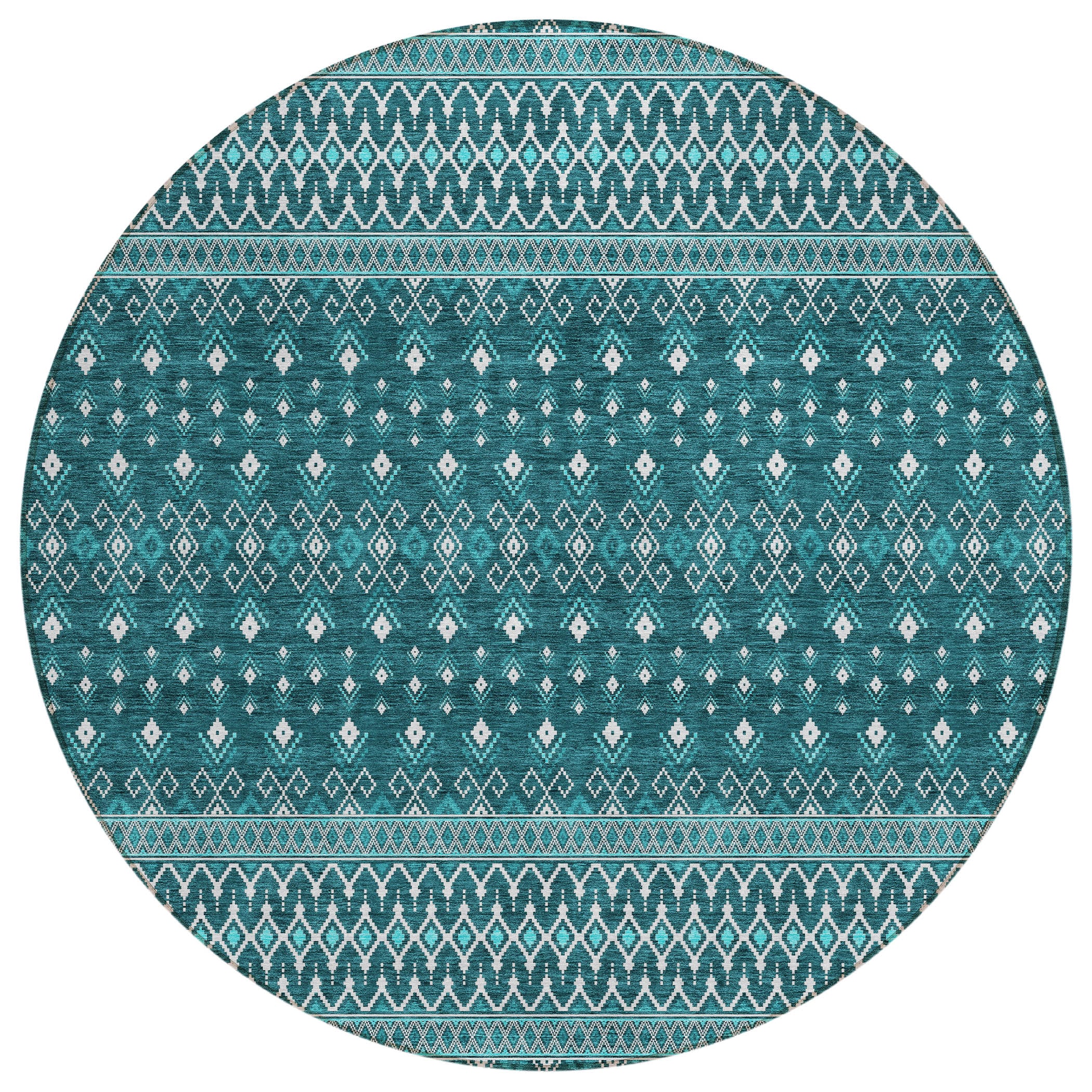 Addison Rugs ACN708TE8RO Chantille ACN708TE 8 x 8 (ft) Polyester Teal Round Indoor/Outdoor Geometric Machine washable Area rug