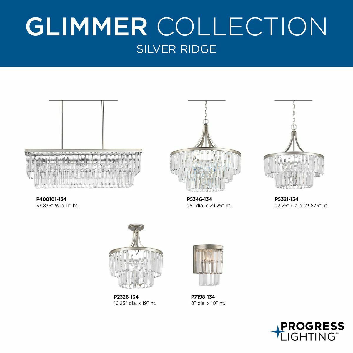 Progress Lighting Glimmer Silver Ridge Glam Linear Kitchen Island Light