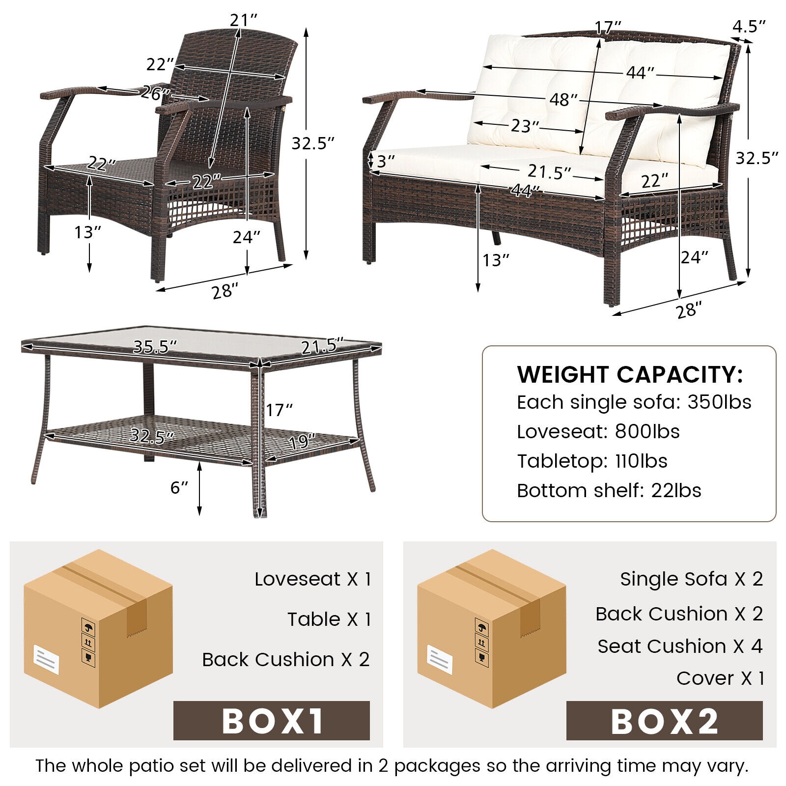 Clihome Patio Conversation set 4-Piece Rattan Patio Conversation Set ...