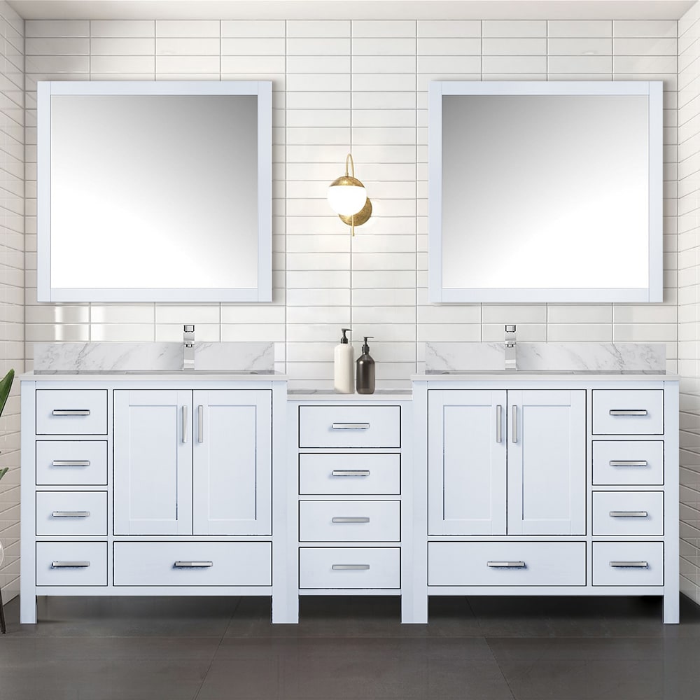 Lexora LVR92DA101 Rama 92-in White Undermount Double sink Bathroom Vanity with White Marble Top (Faucet Included)