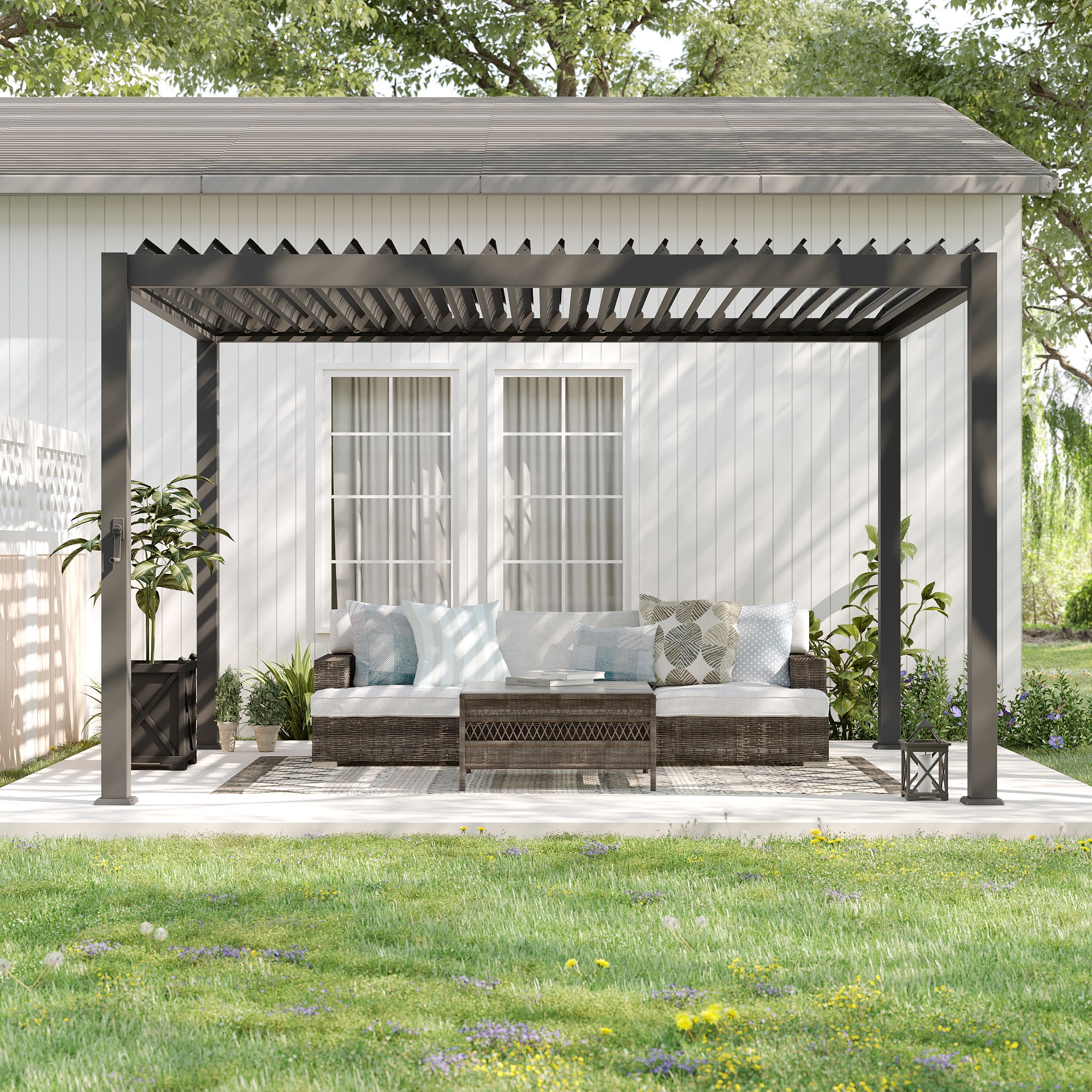 ACEGOSES LW-PLT-1013GY Nordica Skytop 10-ft W x 13-ft L x 7-ft 11-in H Charcoal gray Metal Freestanding Pergola