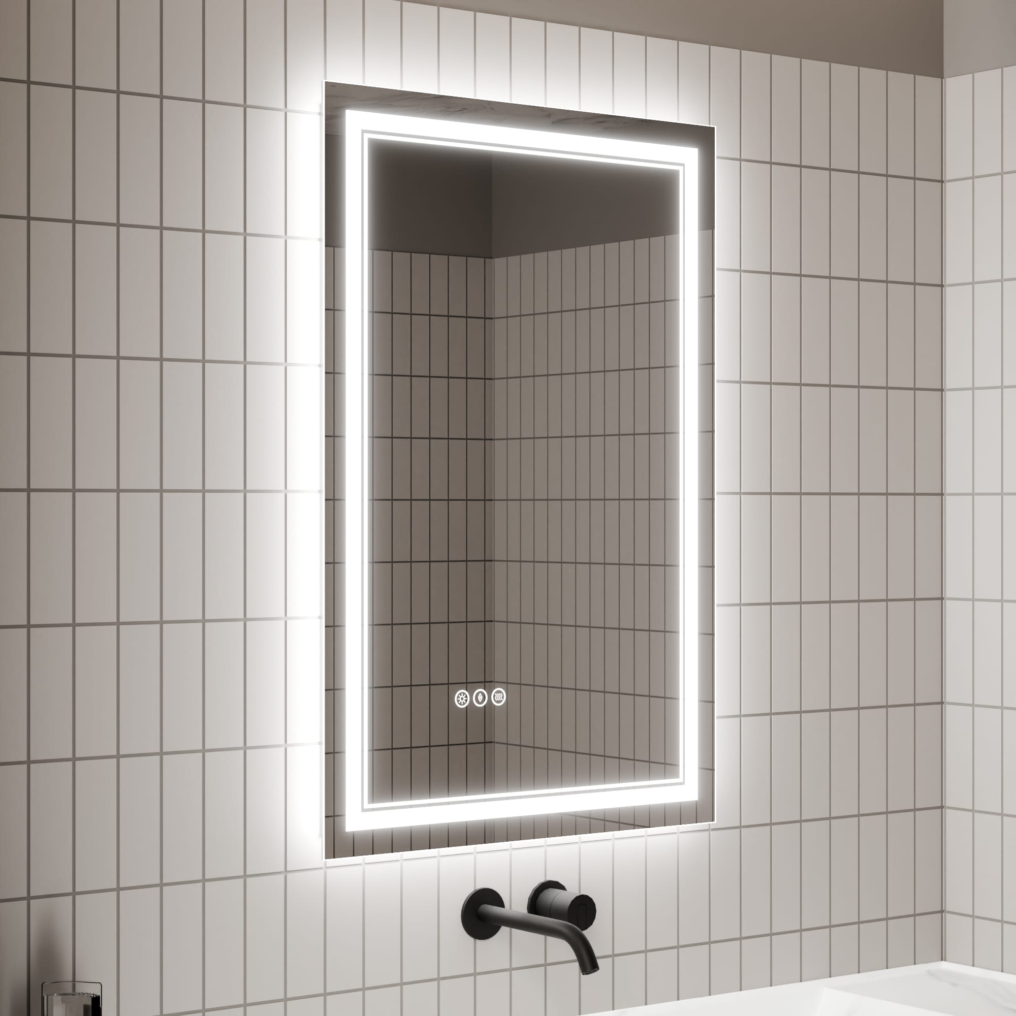 AAZJ JDEX-TFMR2436 HS LED Lighted Mirror 24-in x 36-in Polished Frameless Rectangle Dimmable LED Lighted Fog Free Bathroom Vanity Mirror ( White )