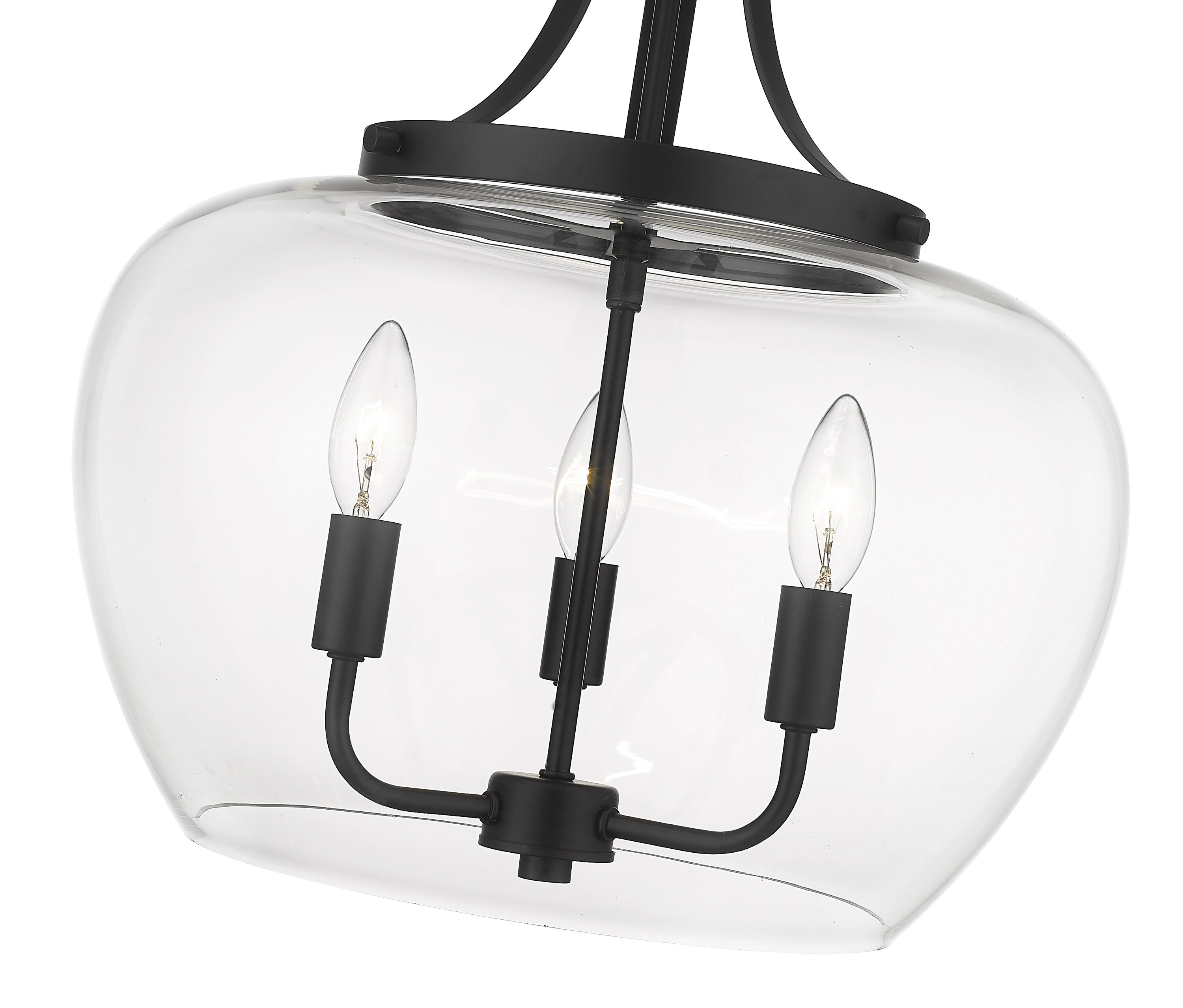 Matte Black Steel and Glass 3-Light Pendant