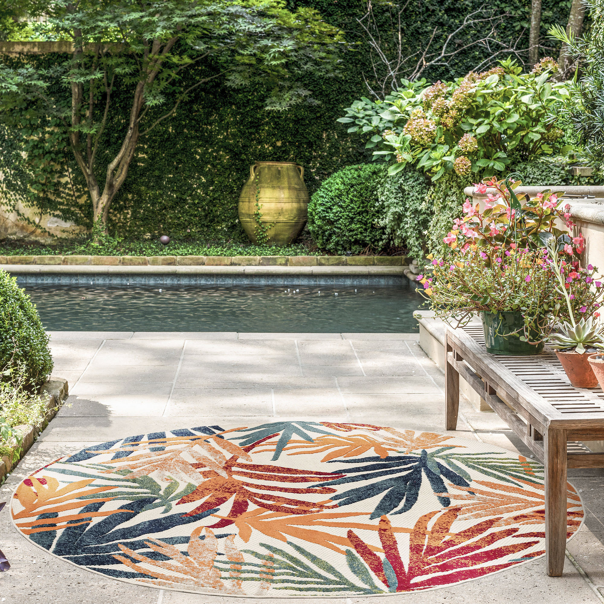 Tayse OAS1001 5RND Oasis 5 x 5 (ft) Flatweave Polypropylene Multi-Color Round Indoor/Outdoor Area rug