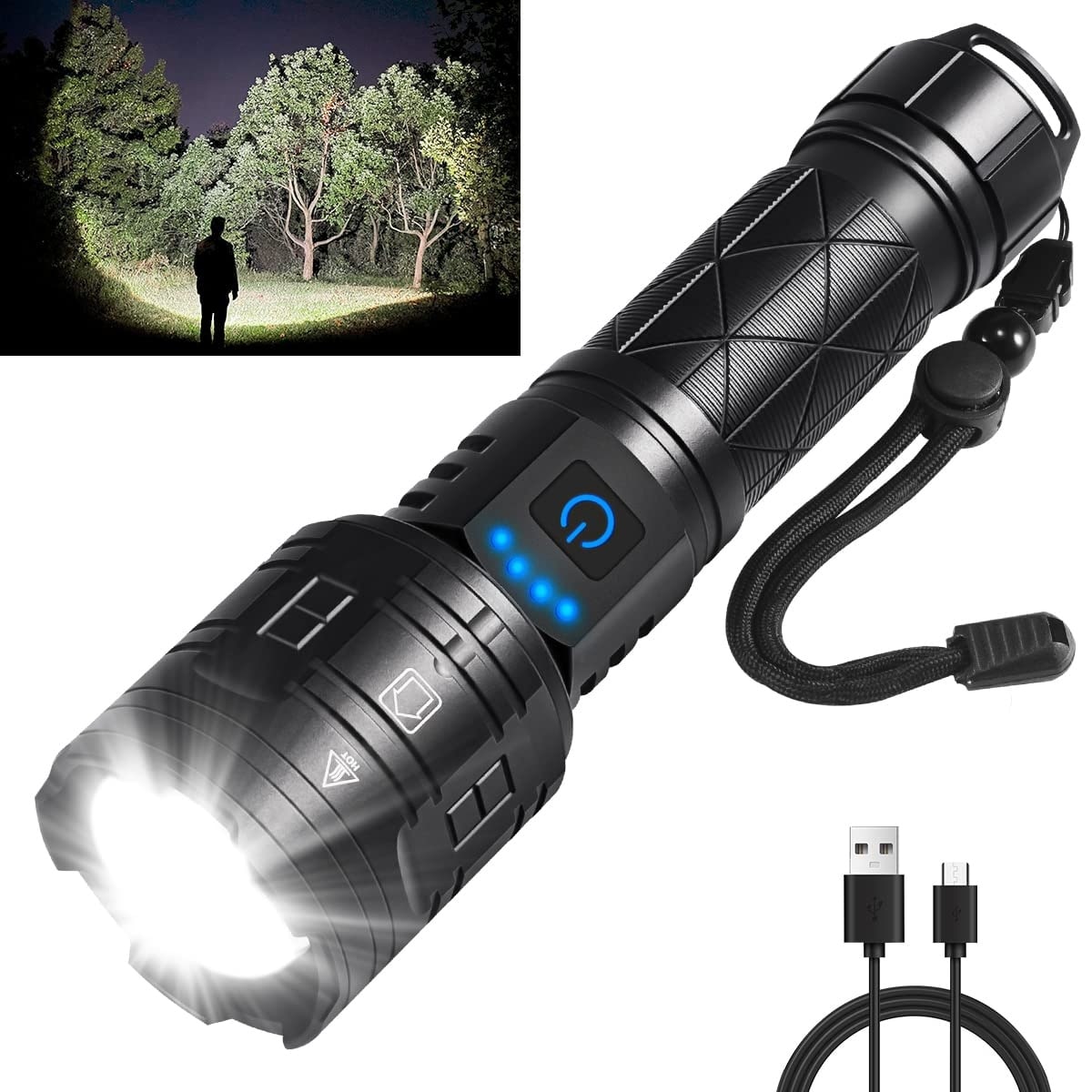 AOIZGMY Rechargeable Flashlight High Lumens 5 Modes Adjustable Focus Waterproof LED Tactical Flashlight 1 Piece for Emergencies Camping Hiking #LAZ0502K26