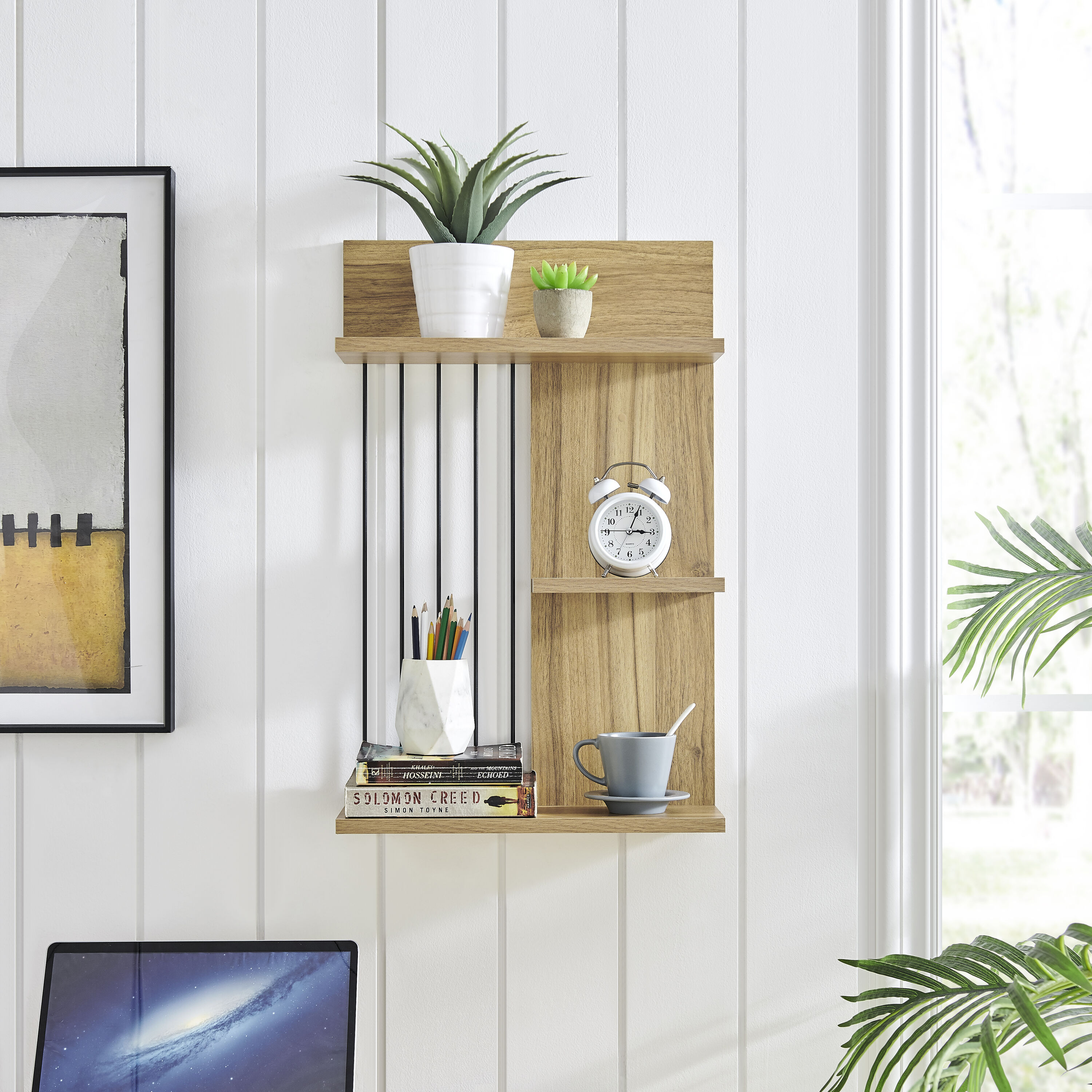 Danya B. XF22224CNT 5.7-Inches L x 15.8-Inches D x 24.6-Inches H Chestnut MDF Rectangular Tiered shelf 3 Decorative Shelves
