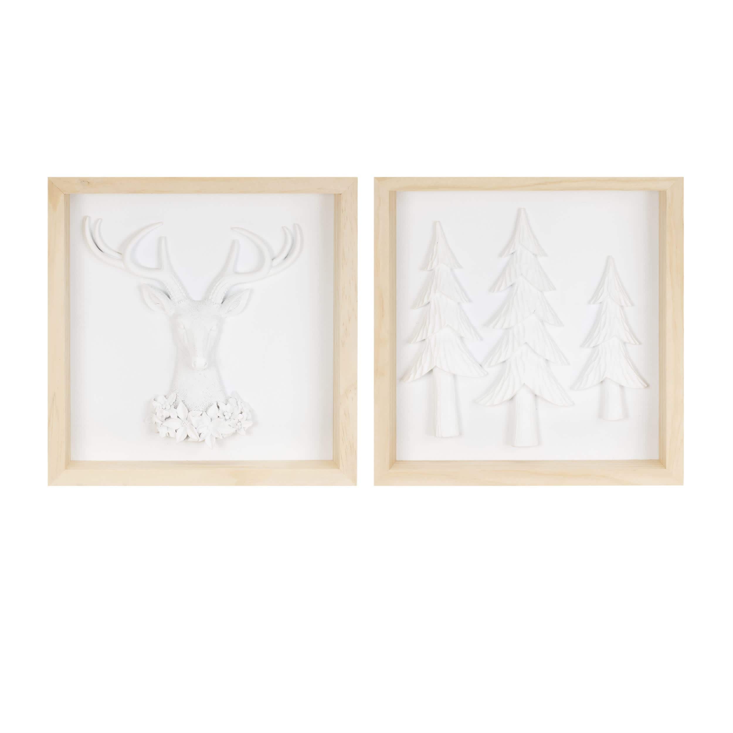 Melrose International 94415DS Framed Holiday Deer and Tree Artwork (Set of 2)