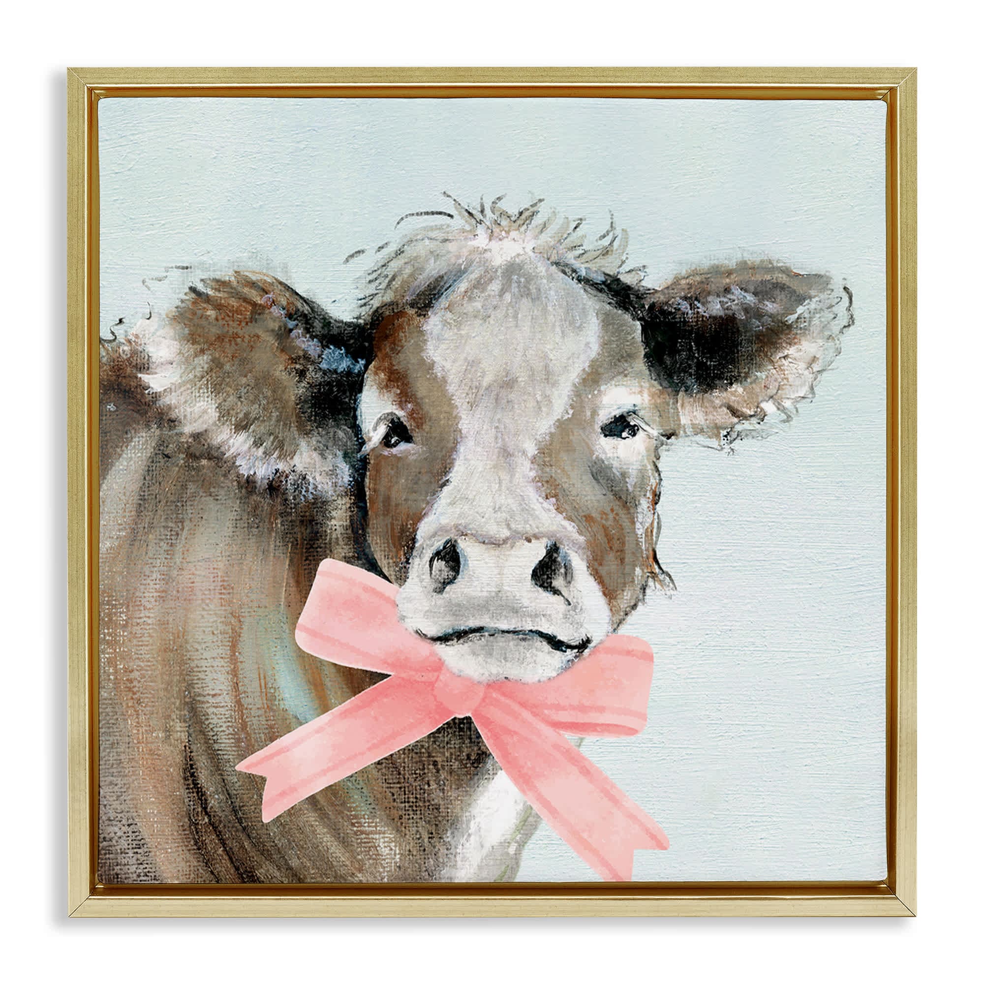 Stupell Industries BS-211-FFG-17X17 Cow with Pastel Ribbon Floating Frame design by Janet Tava