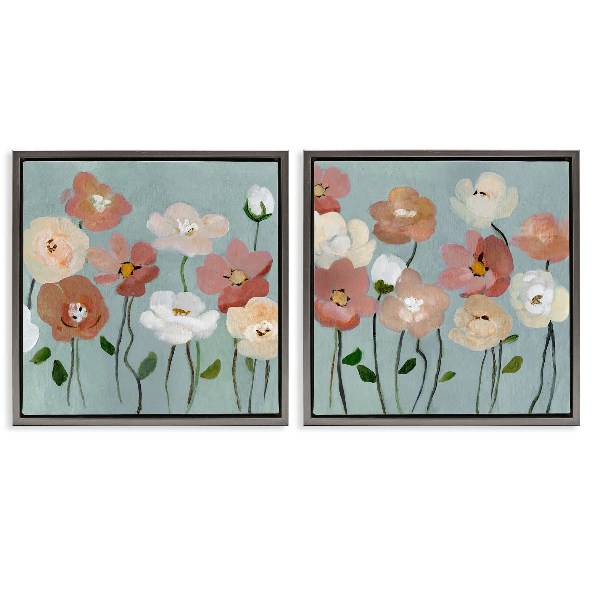 Stupell Industries B2-734-FFL-2PC-17X17 Budding Boho Blooms 2 Piece Gray Framed Floater Canvas Set By Charity Henderson 18 x 18