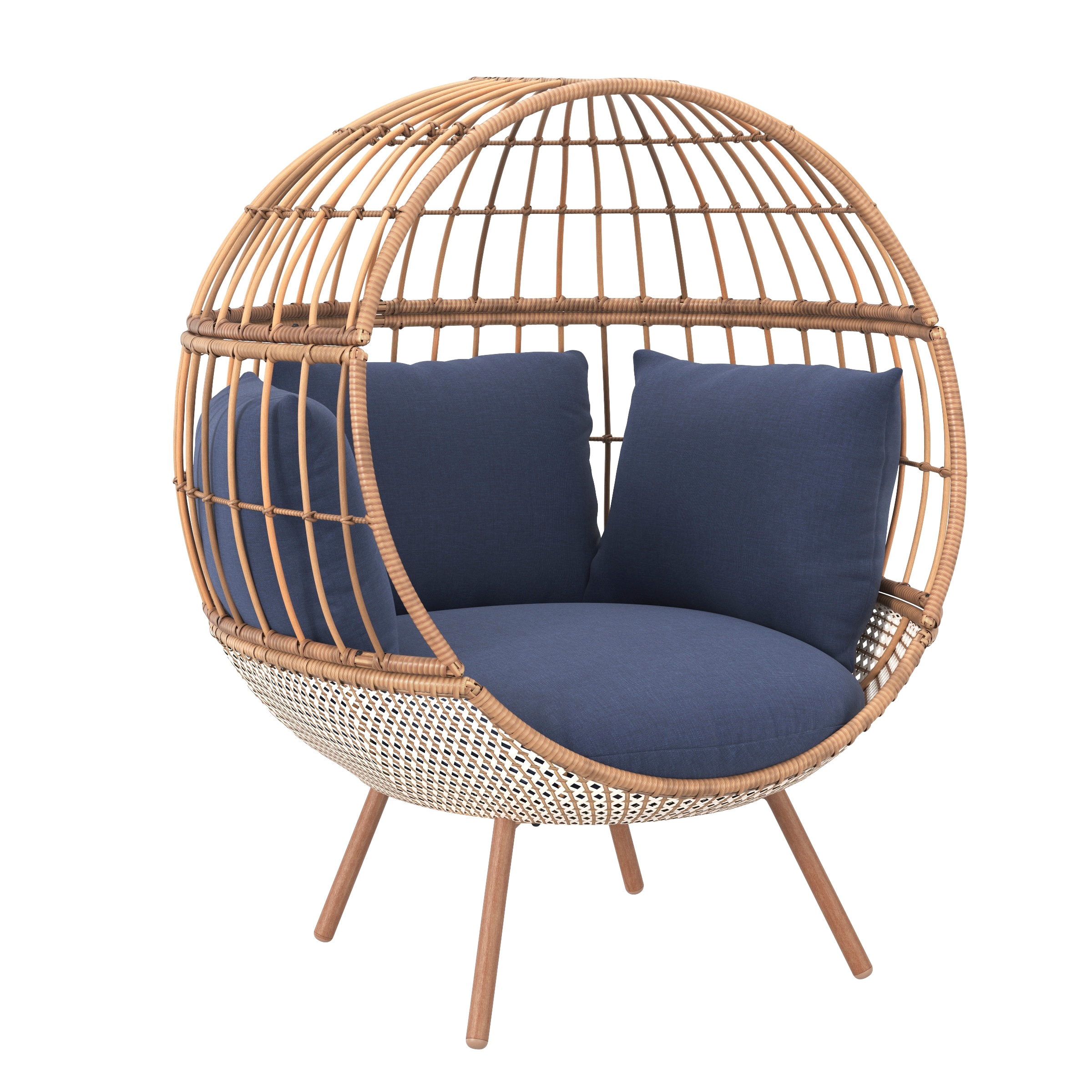 21 Woven Teak Frame Stationary Egg Chair(s) with Blue Cushioned Seat in the Patio Chairs department Lowes.com