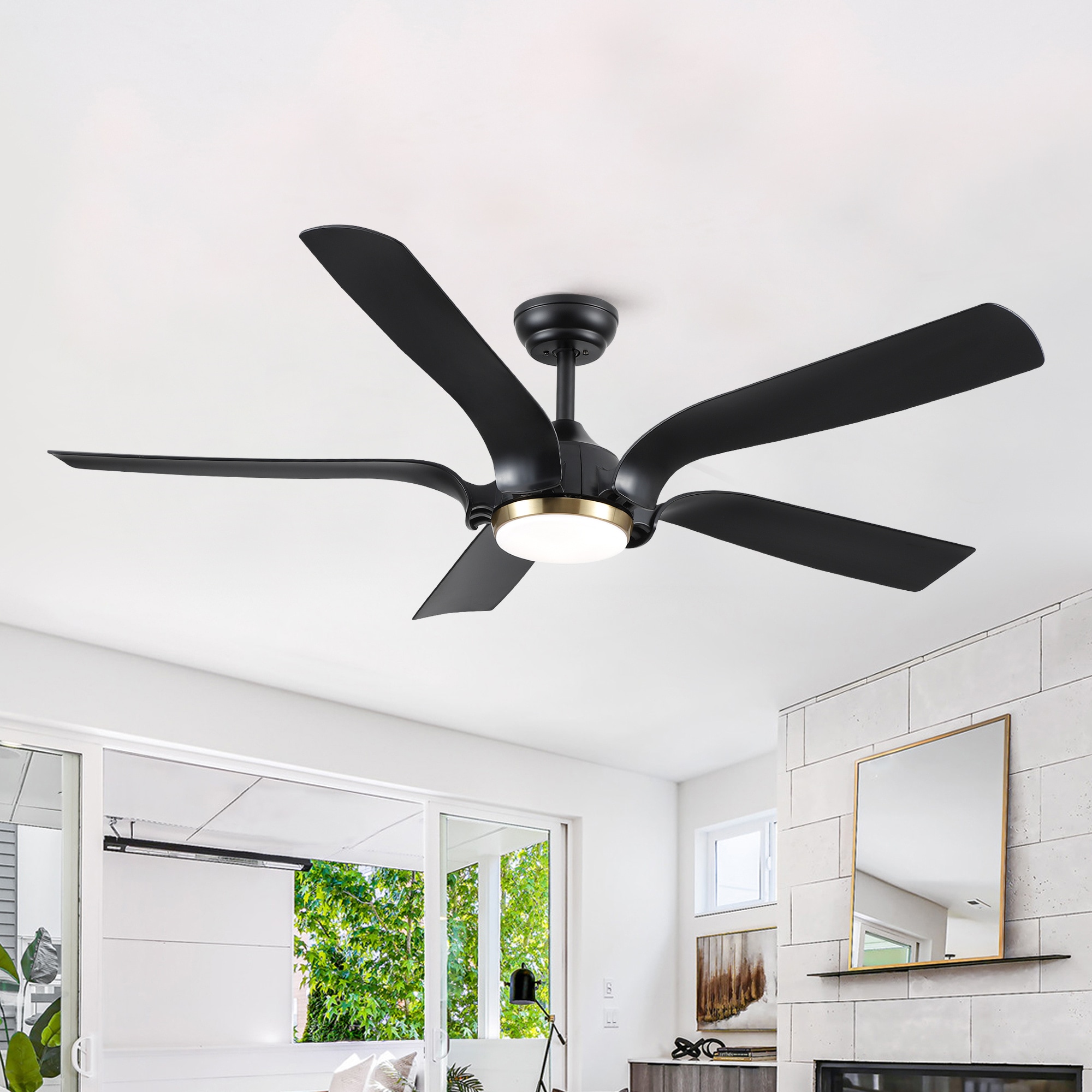 BABOOM BOM-0554ORGL 56-in Color-Changing Integrated LED Black with ABS Blades Ceiling Fan With Light - Remote Included ( 5 -Blade )