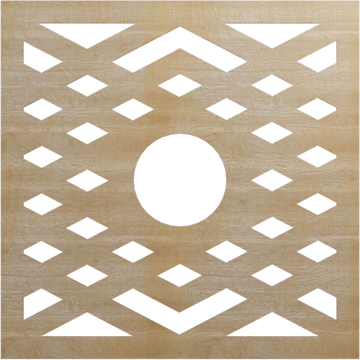 Ekena Millwork CMWP40X40X0250CHHI Chevron Fretwork Pierced 40-in W x 40-in L Architectural Hickory Wood Whole Ceiling Medallion
