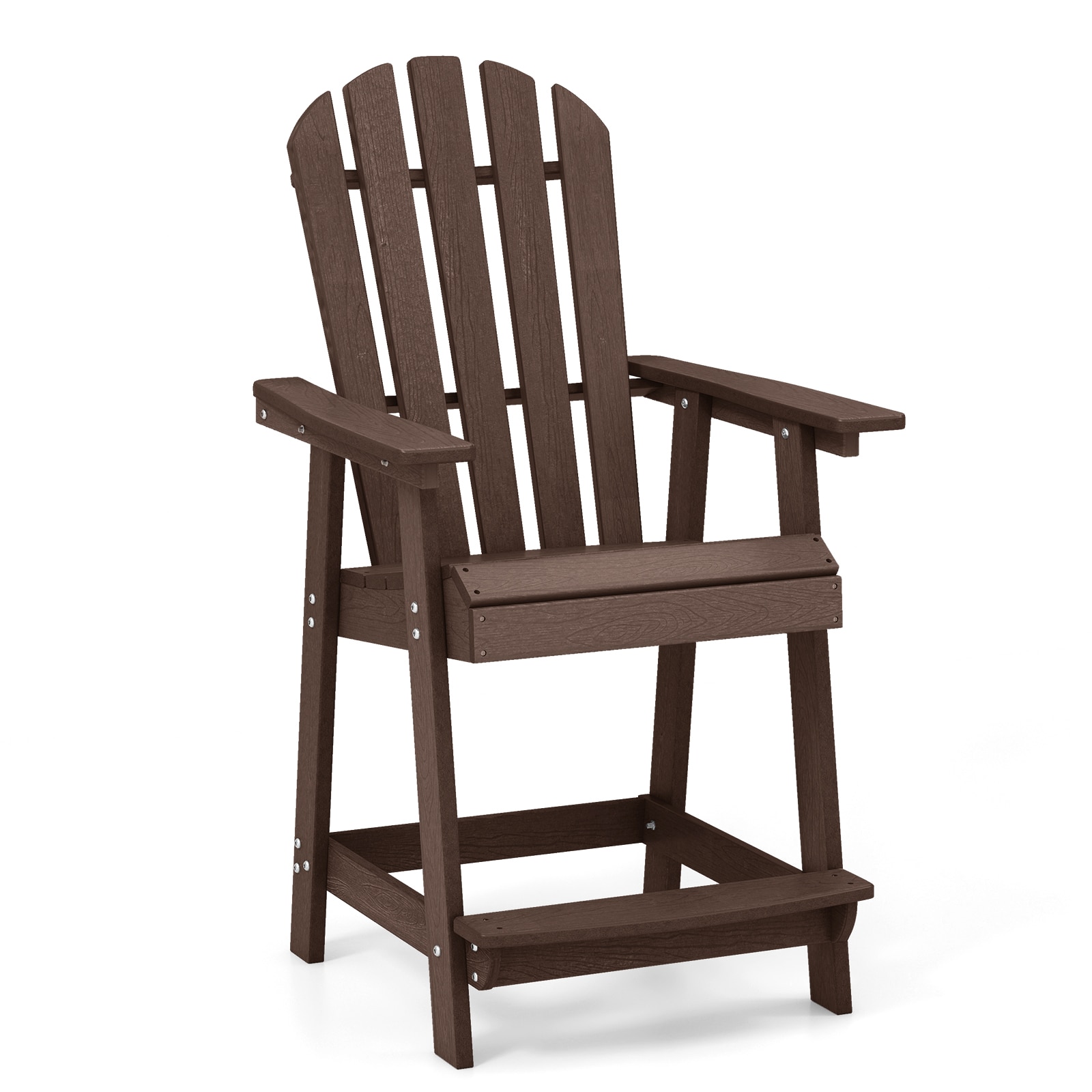 Forclover HYFAS65BN HDPE Patio Chair Brown HDPE Frame Stationary Adirondack Chair with Solid Seat