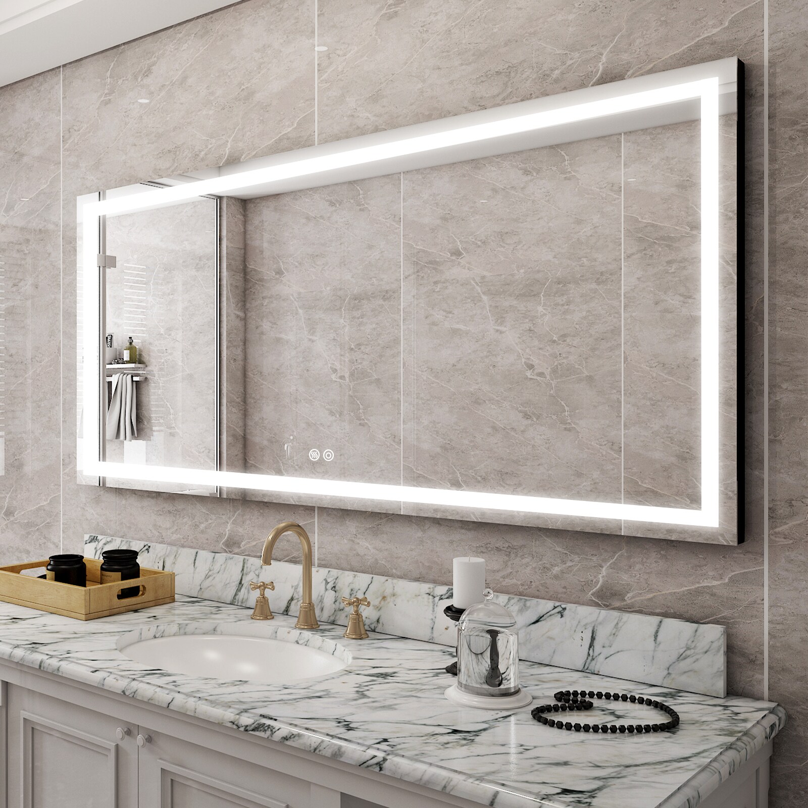 Forclover WBSG-127899 72-in x 36-in Beveled Frameless Rectangle Dimmable LED Lighted Fog Free Bathroom Vanity Mirror ( Silver )