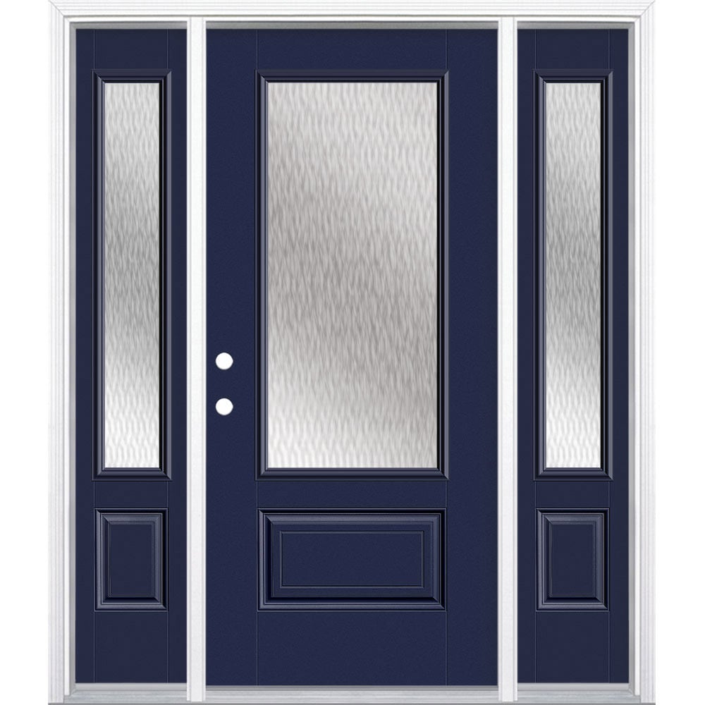Masonite 628296 Double Water Textured Glass 64-in x 80-in x 4-9/16-in Fiberglass 3/4 lite Right-hand inswing Eclipse Painted Prehung Front Door with Sidelights with Brickmould Insulating core