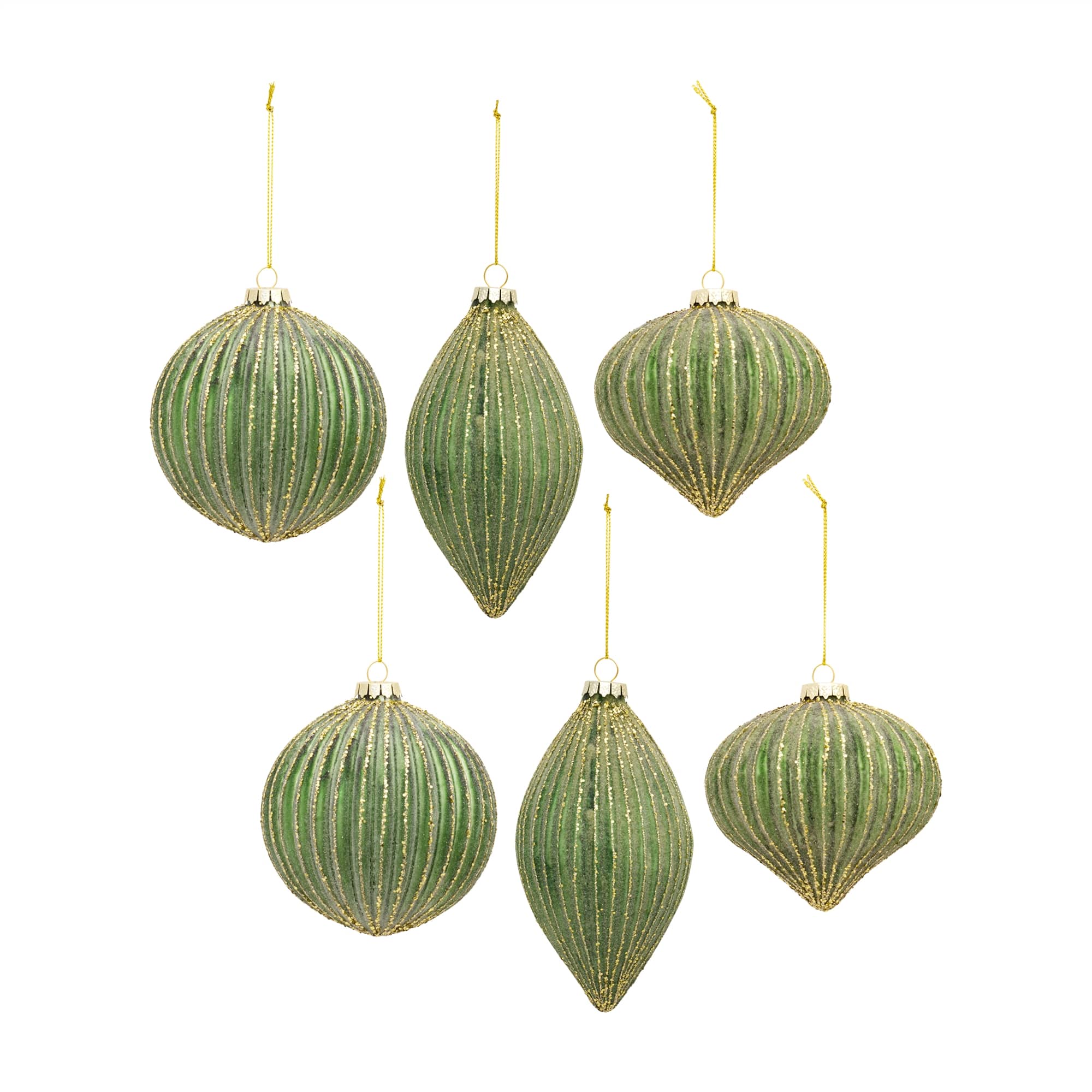 Melrose International 83169DS Ribbed Glass Ornament with Gold Accent (Set of 6)