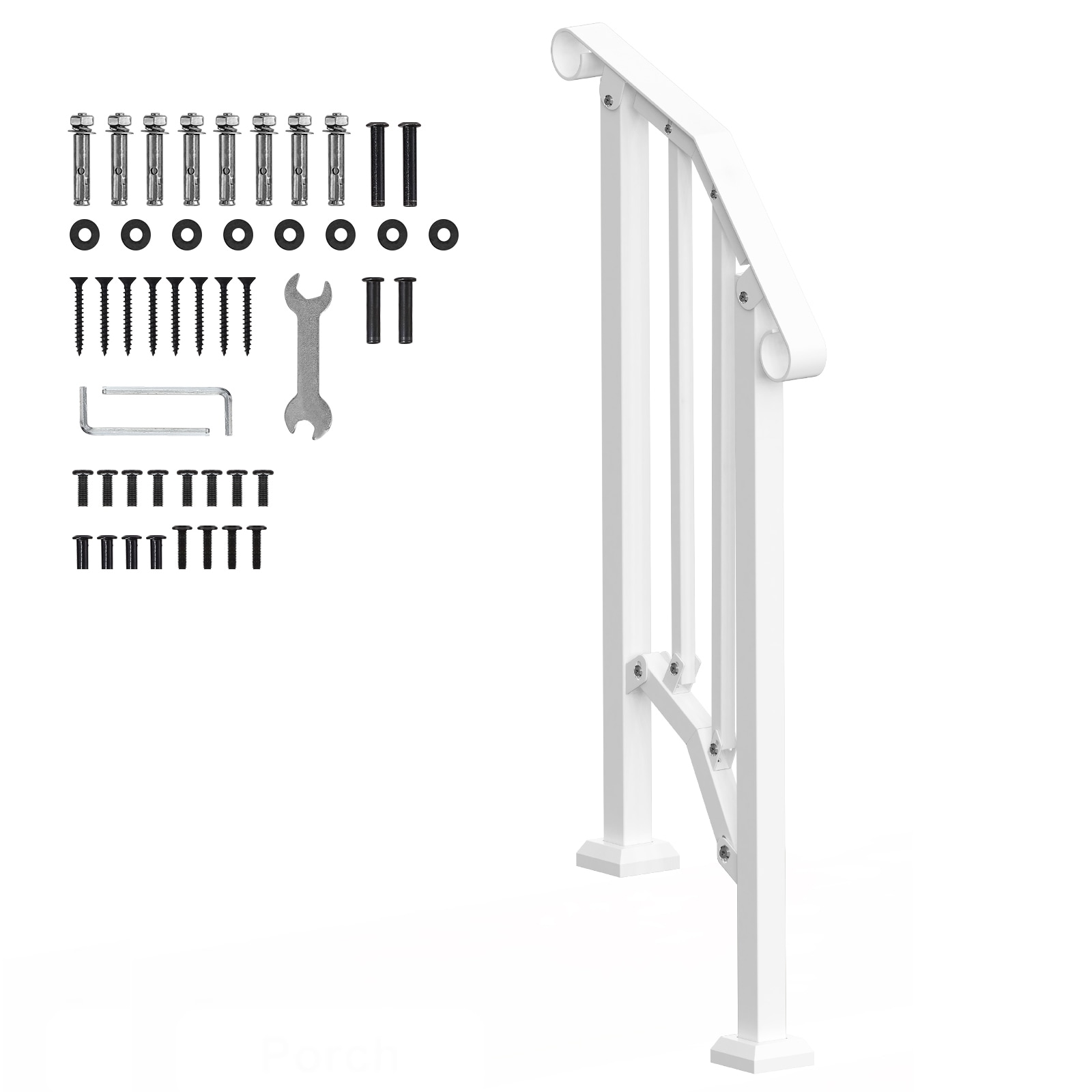 VEVOR SCBPXGMDZLSL05787V0 Handrails for Outdoor Steps  1-2 Step Stair Hand Rail Kit  Transitional Carbon Steel Railings with Installation Kit  Stair Rails for Seniors  Concrete Steps and Porch and Deck  White Retro Arch