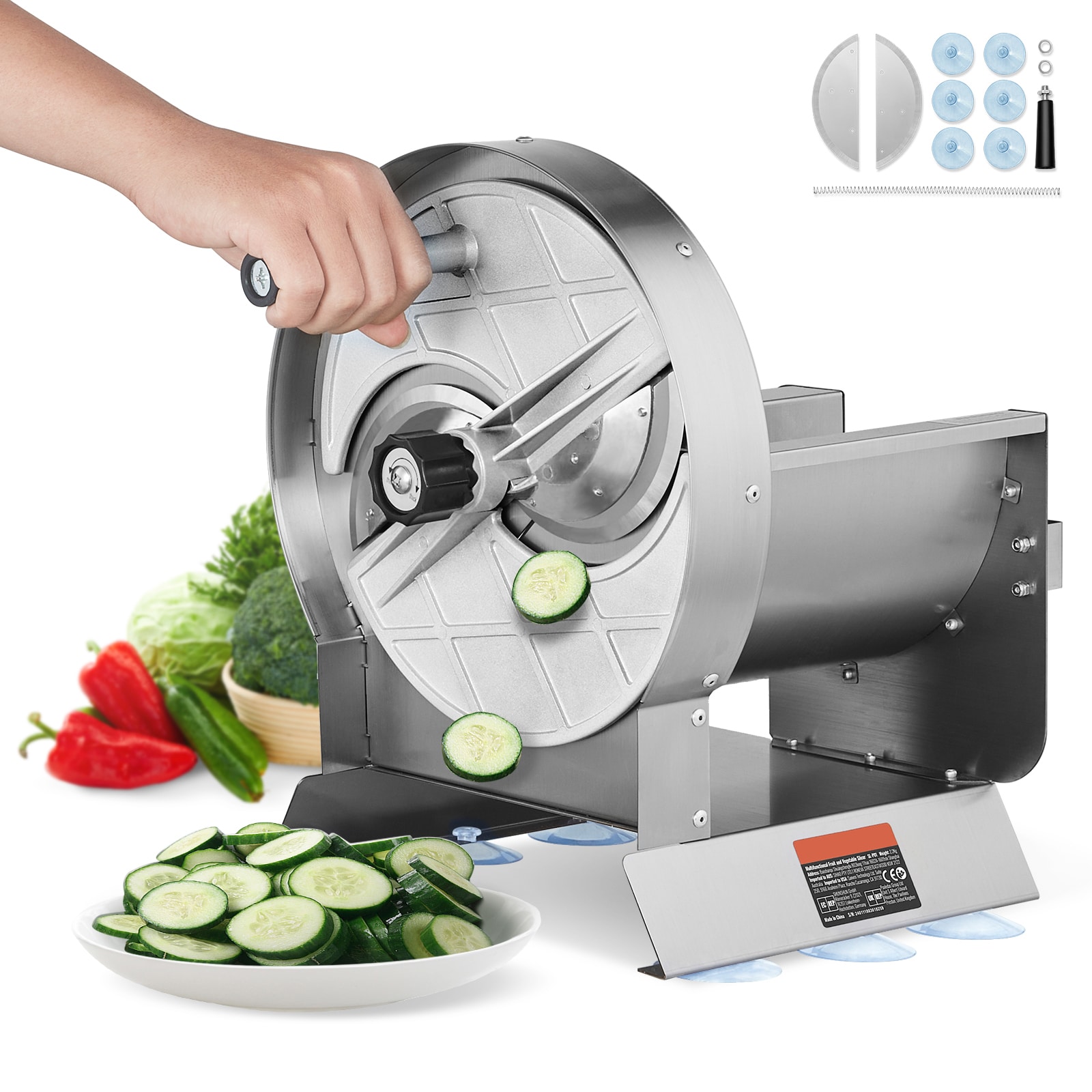 VEVOR SCSDSCQPJWS103743V0 Vegetable Fruit Slicer Commercial/Residential Food slicer with Thickness Control ( Silver )