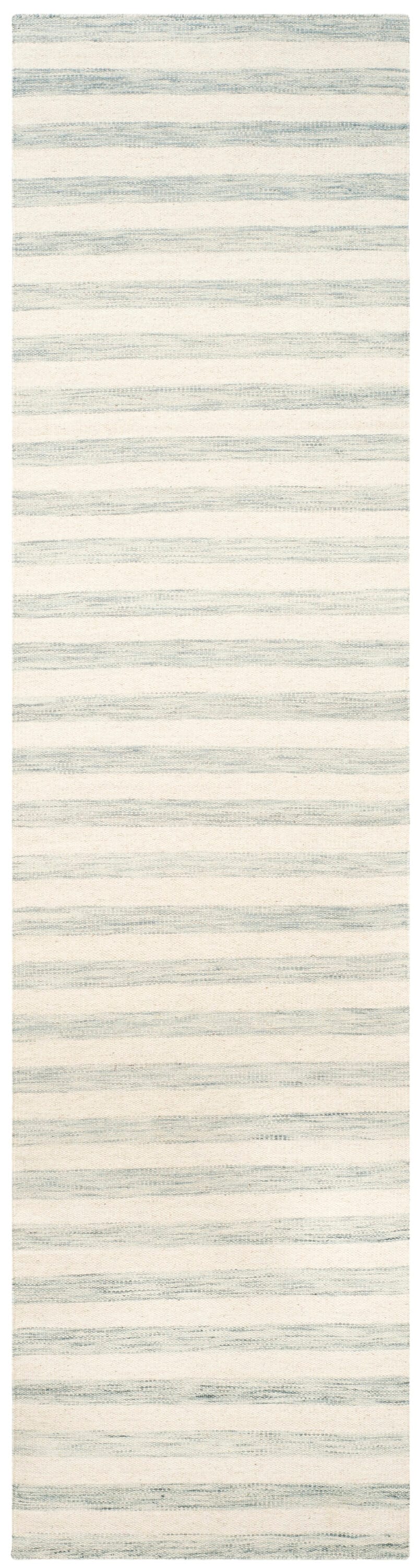 Safavieh DHU575G-210 Dhurries Piaze 2 x 10 (ft) Wool Light Blue/Ivory Rectangular Indoor Stripe Farmhouse/Cottage Runner rug