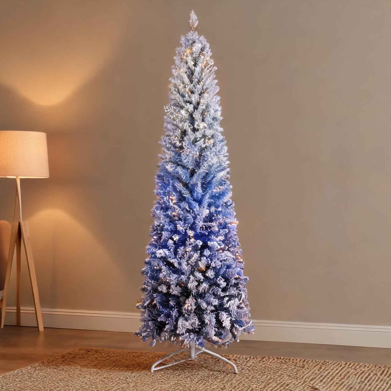 chillscreamni Sophisticated Indoor Prelit Flocked Fir Christmas Tree 7 ft Soft Blue Gradient PVC