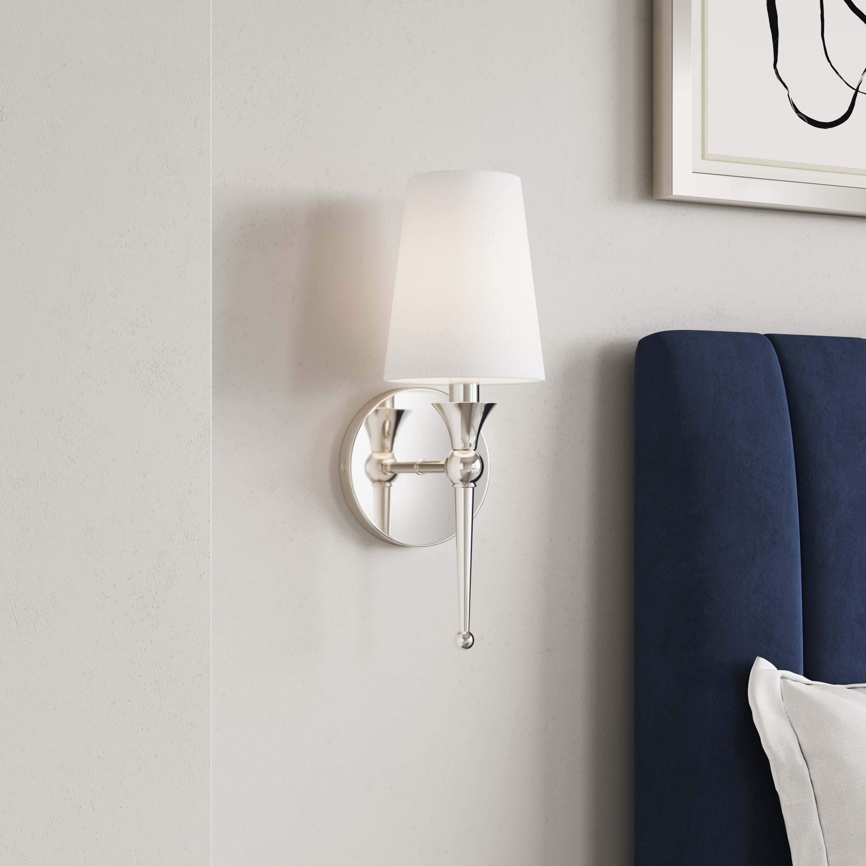 Polished Nickel 14" Direct Wired Wall Sconce with White Shade