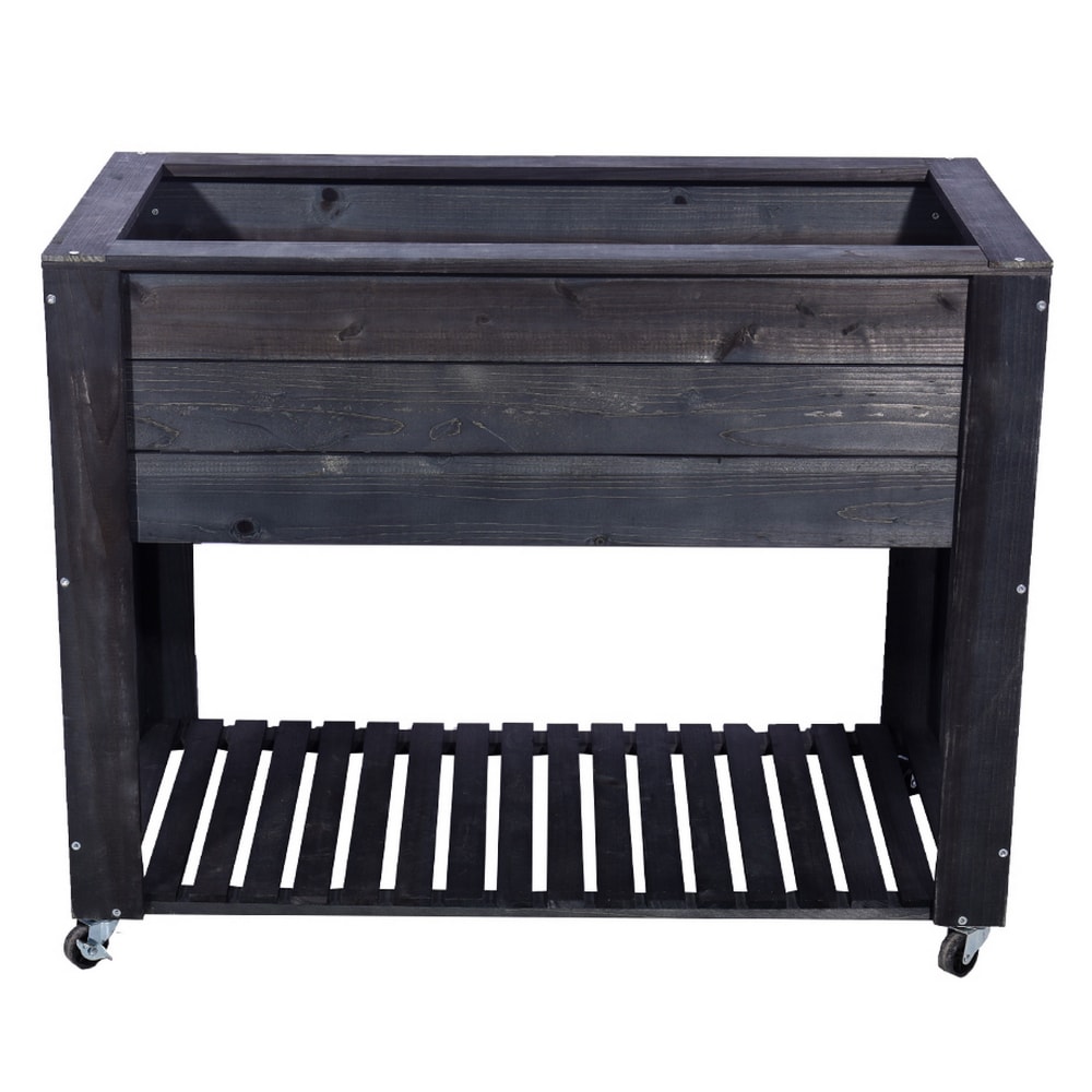HIGHLANDERHOME GRAYELEVATED40X32X20 Rectangle 20.0-in W x 40-in H x 20-in D Black Wood Indoor/Outdoor Planter
